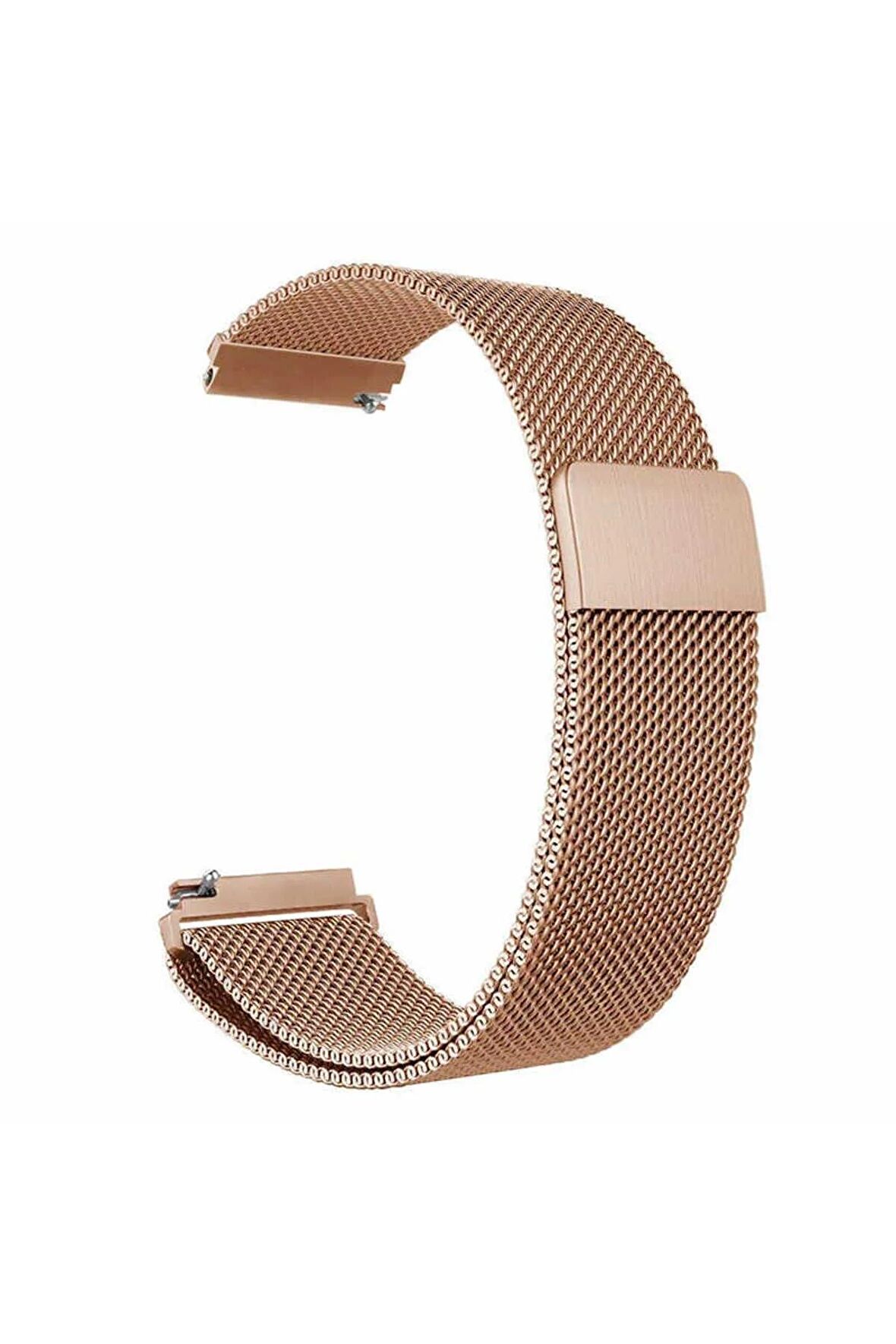 Galaxy Watch 4 Classic (46mm) 20mm için Mıknatıslı Hasır Metal Kordon-12 Rose Gold