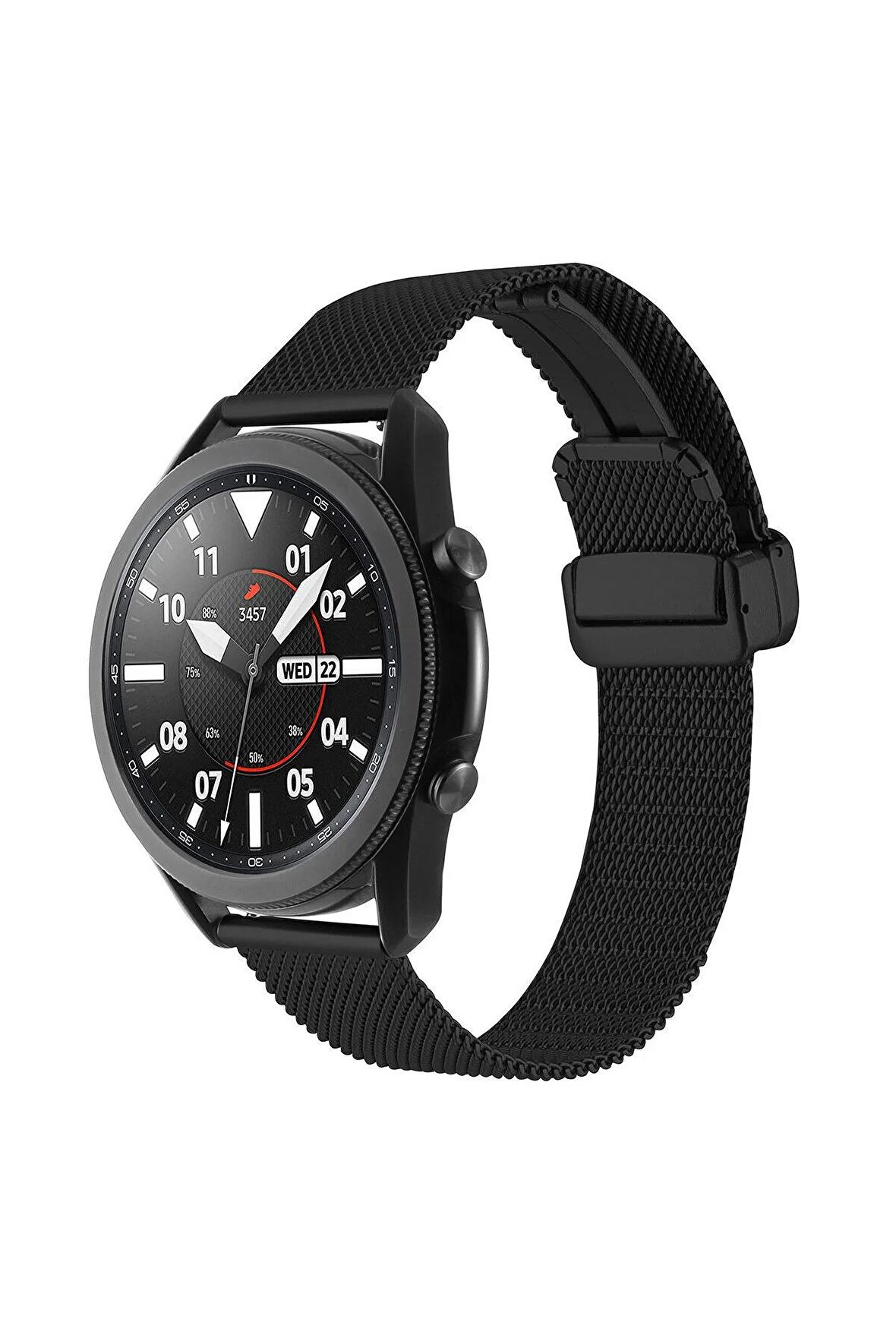 Huawei Watch 4 Pro 22mm için Klipsli Hasır Metal Kordon-85 Siyah