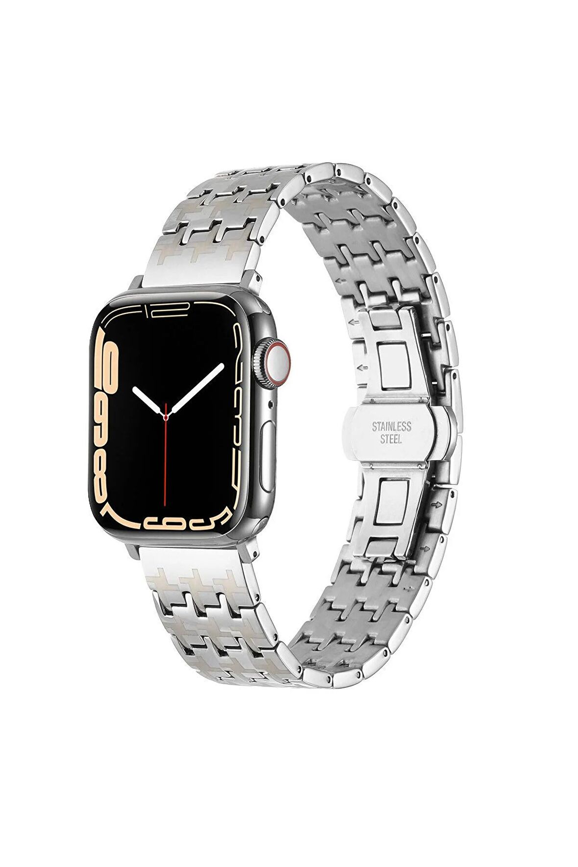 Apple Watch 42-44-45-49mm için Zigzag Tasarımlı Metal Kordon-86 Gümüş