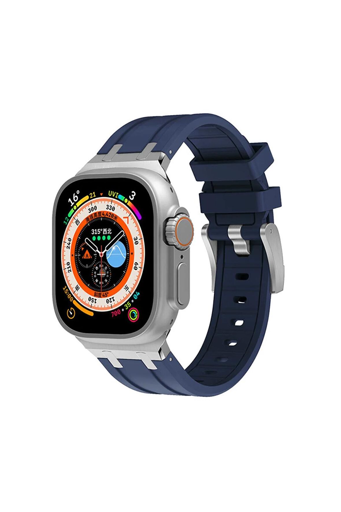 Apple Watch 42-44-45-49mm için Metal Toka Tasarımlı Silikon kordon-89 Lacivert