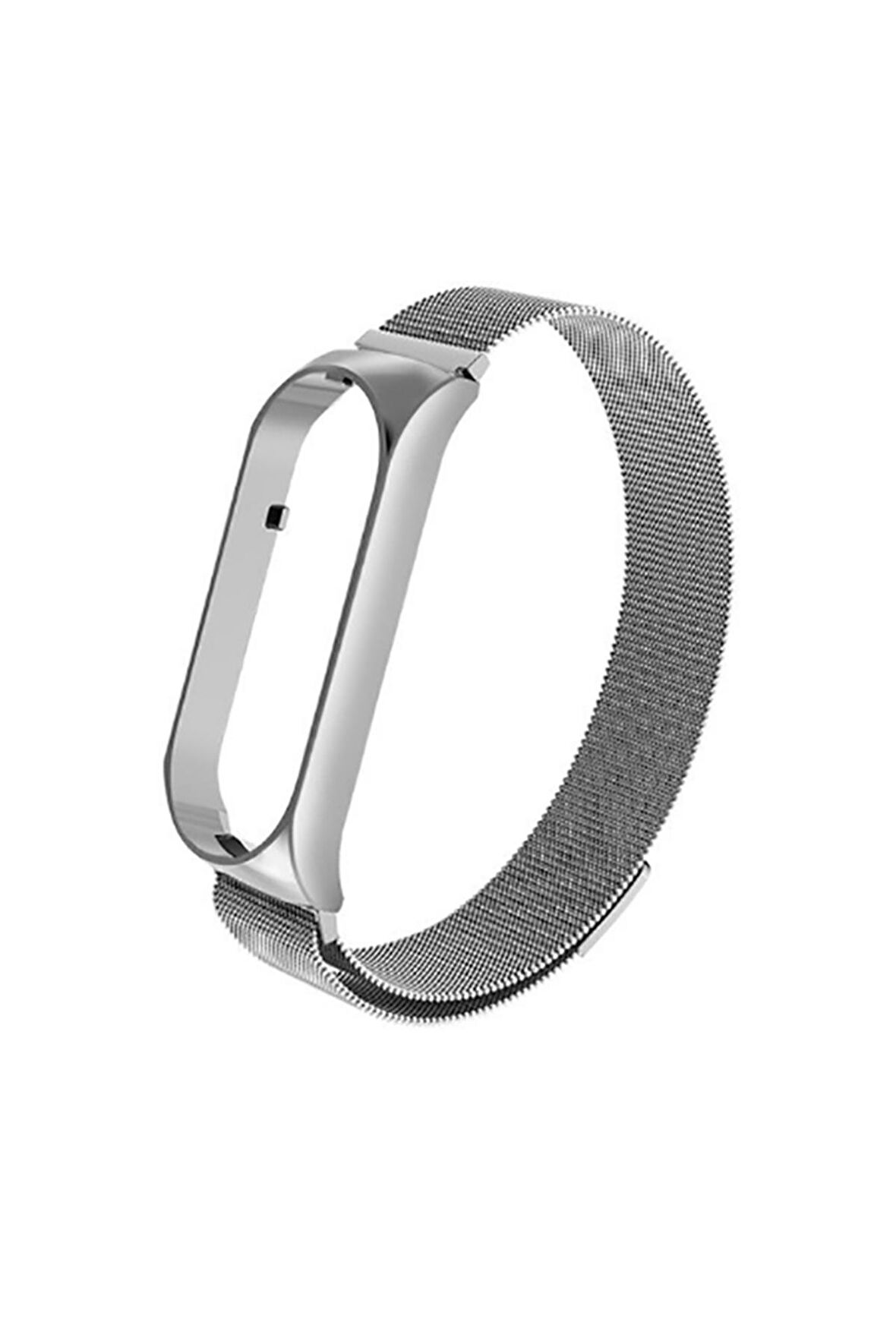 Xiaomi Mi Band 5-6 için Mıknatıslı Hasır Metal Kordon-01 Gümüş