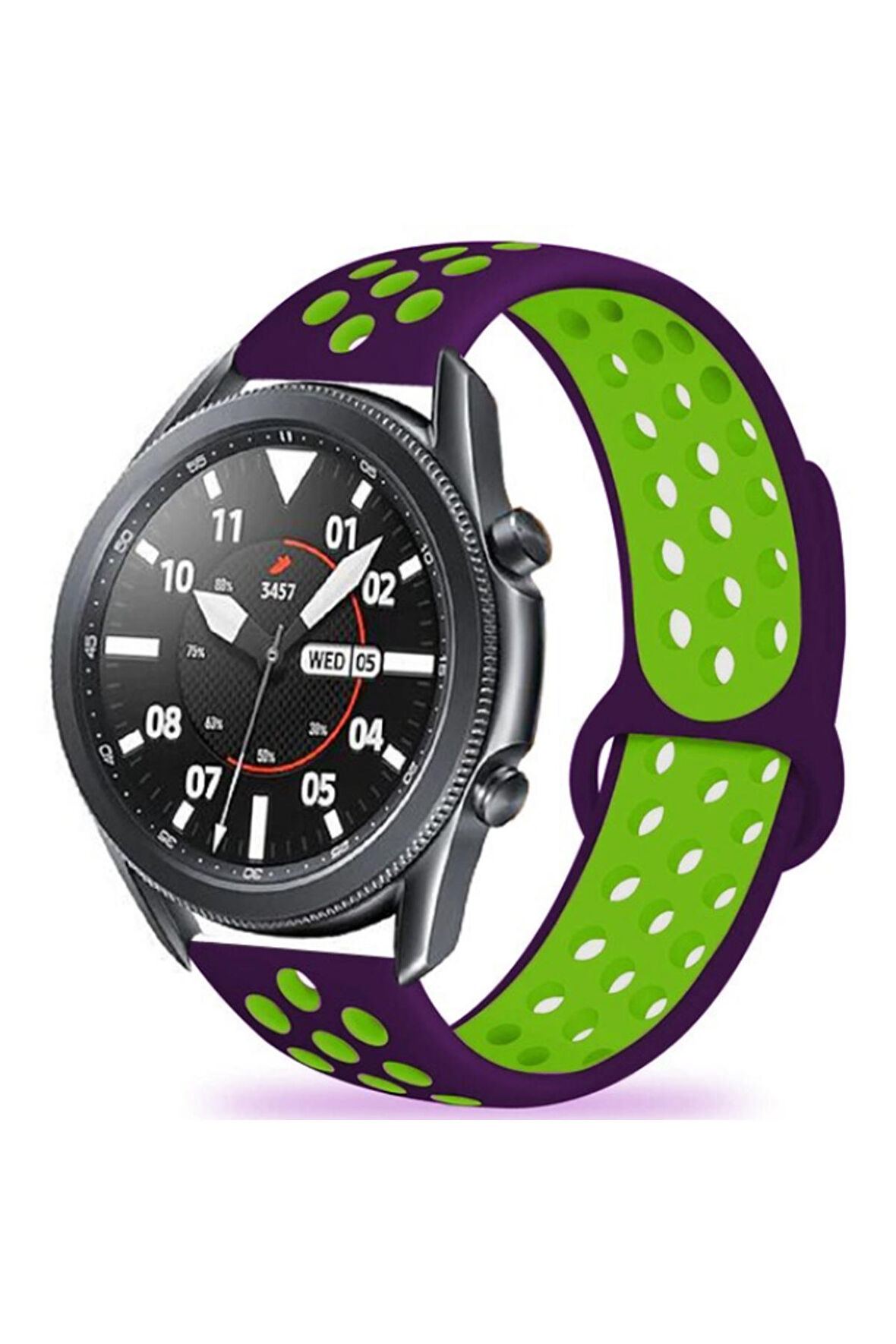 Huawei Watch 3 22mm için Delikli Silikon Kordon-02 Mor-Yeşil