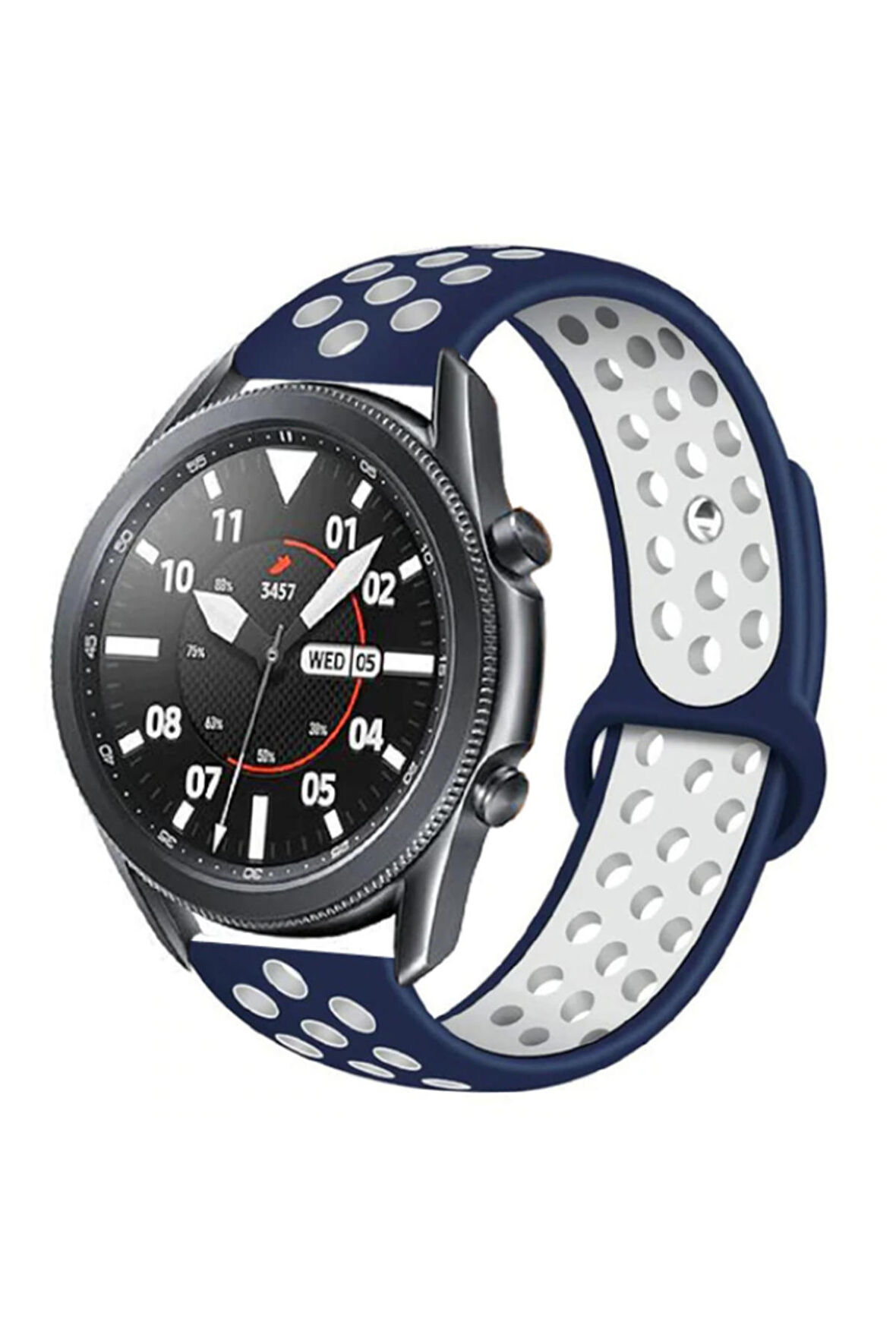 Huawei Watch GT 2e 22mm için Delikli Silikon Kordon-02 Mavi-Beyaz