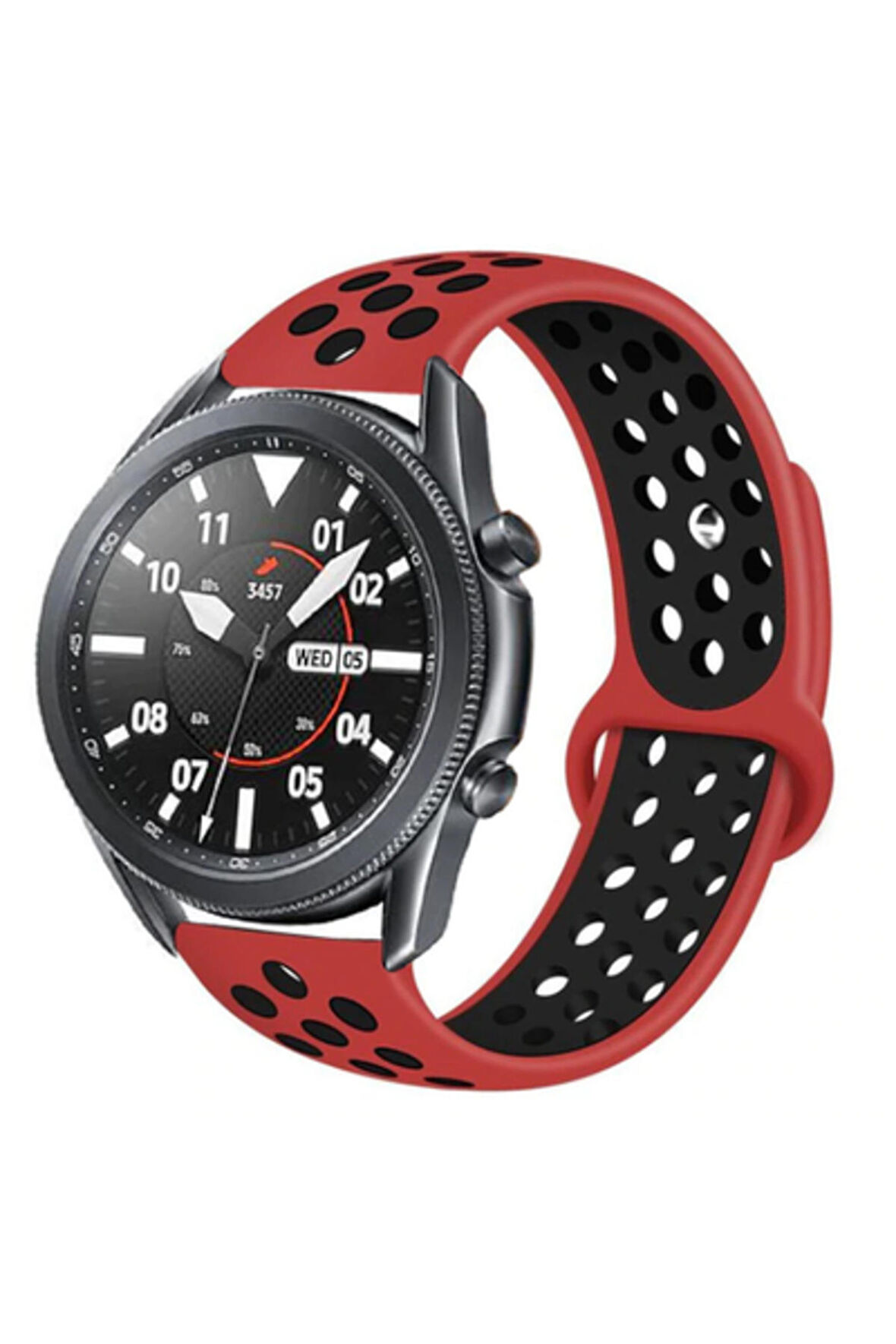 Galaxy Watch 6 (40mm) 20mm için Delikli Silikon Kordon-02 Kırmızı-Siyah