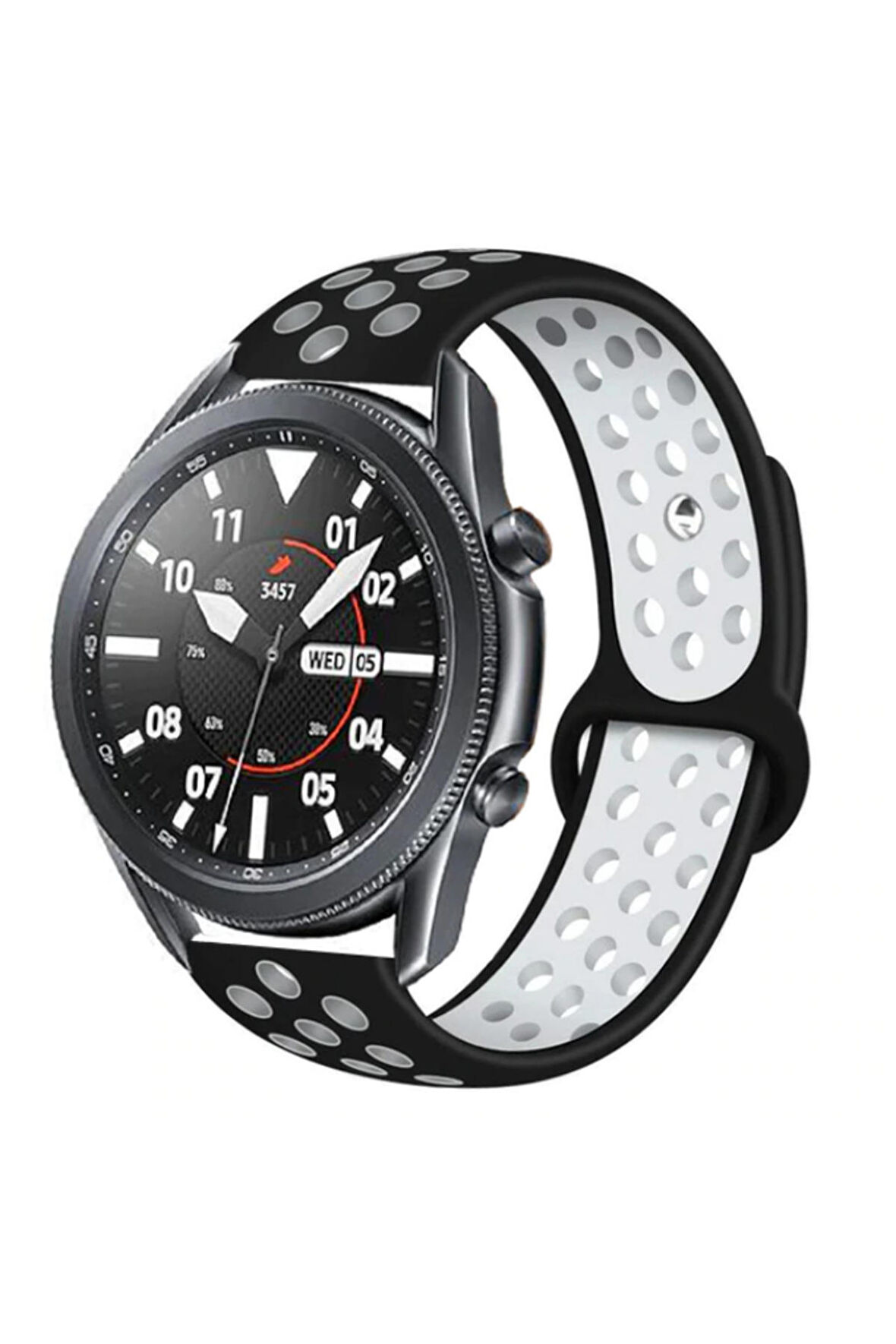 Huawei Watch 4 22mm için Delikli Silikon Kordon-02 Siyah-Beyaz