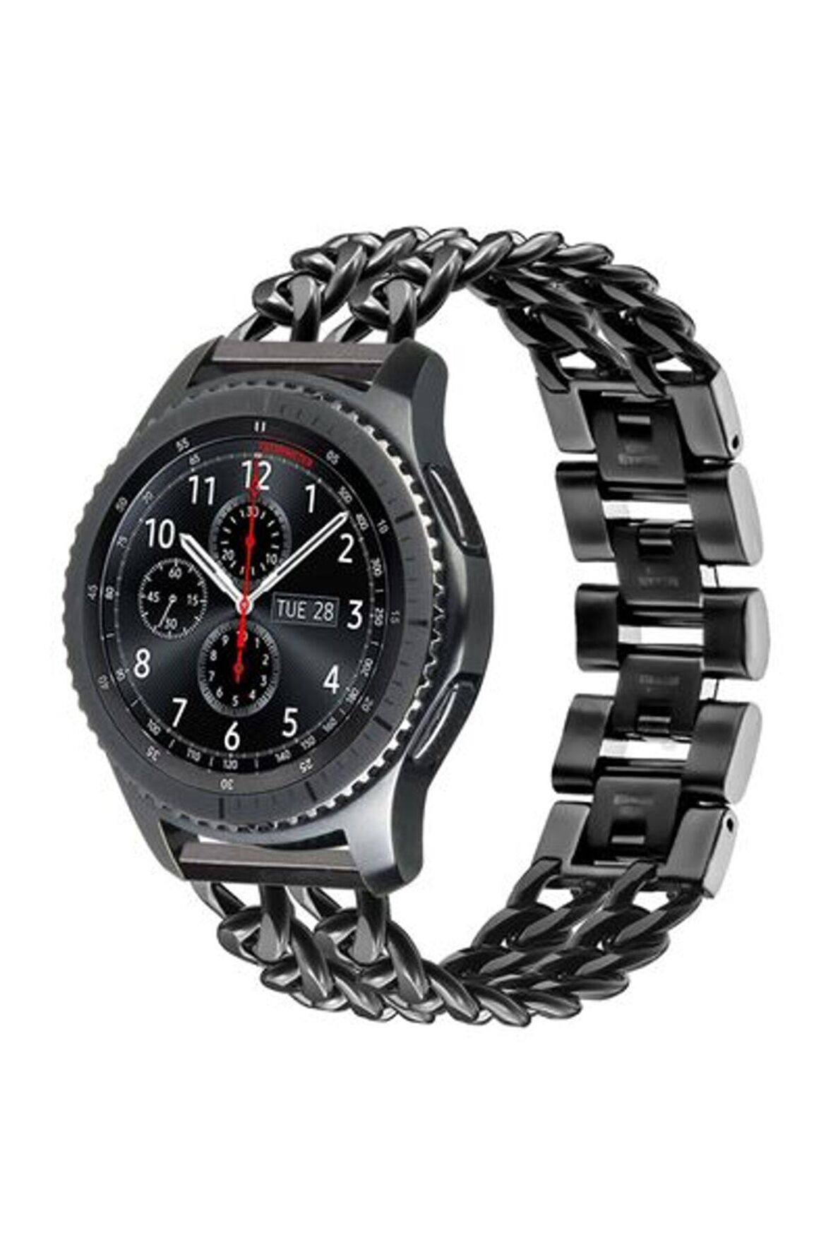 Huawei Watch GT 4 (46mm) 22mm için Zincir Halkalı Metal Kordon-17 Siyah