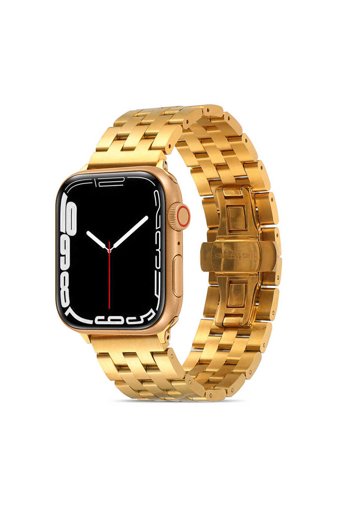 Mobicas Apple  Watch 42-44-45-49mm Uyumlu bakla görünümlü Metal Kordon-20 Gold