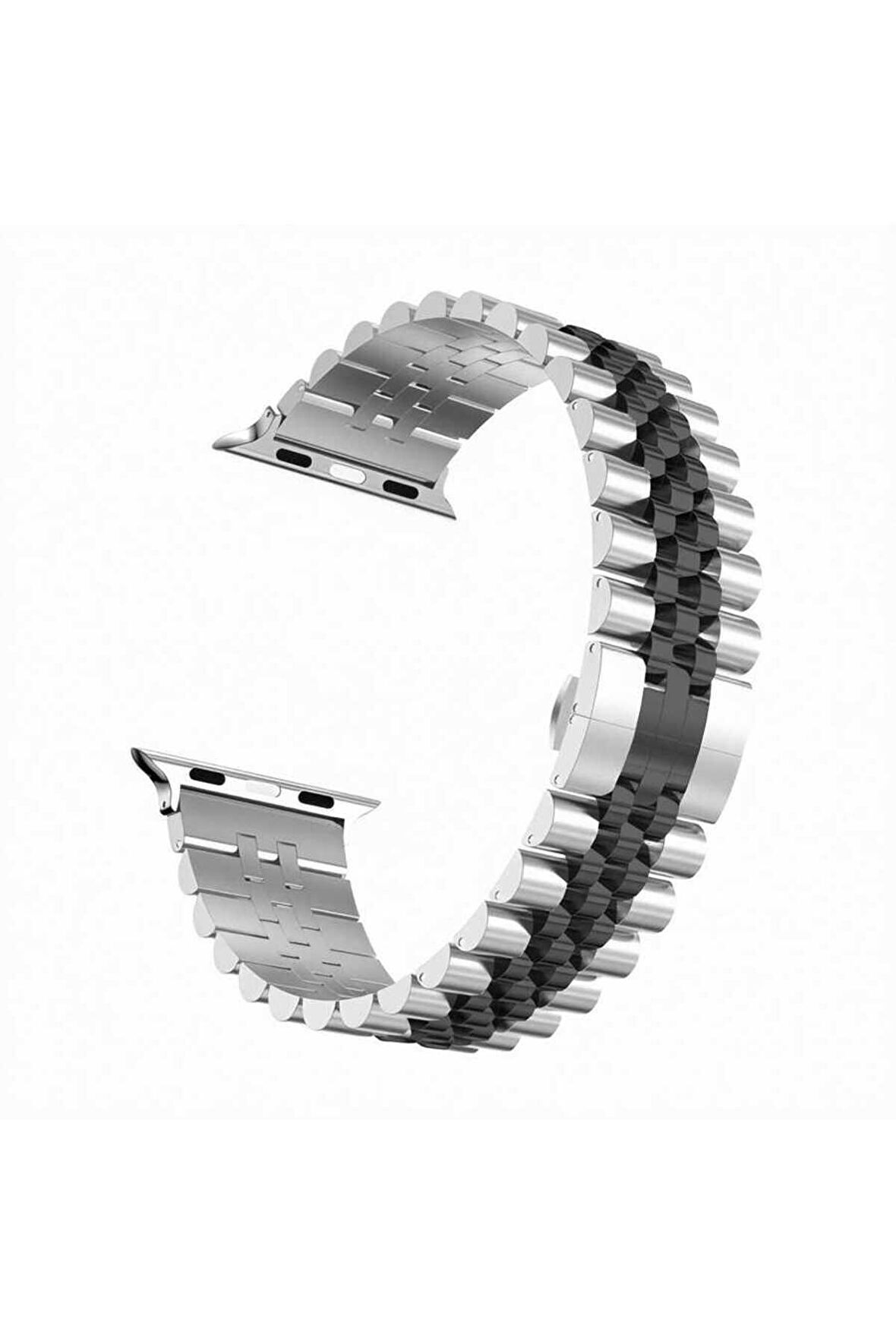 Apple Watch 42-44-45-49mm için Zincir görünümlü Metal Kordon-36 Gümüş-Siyah