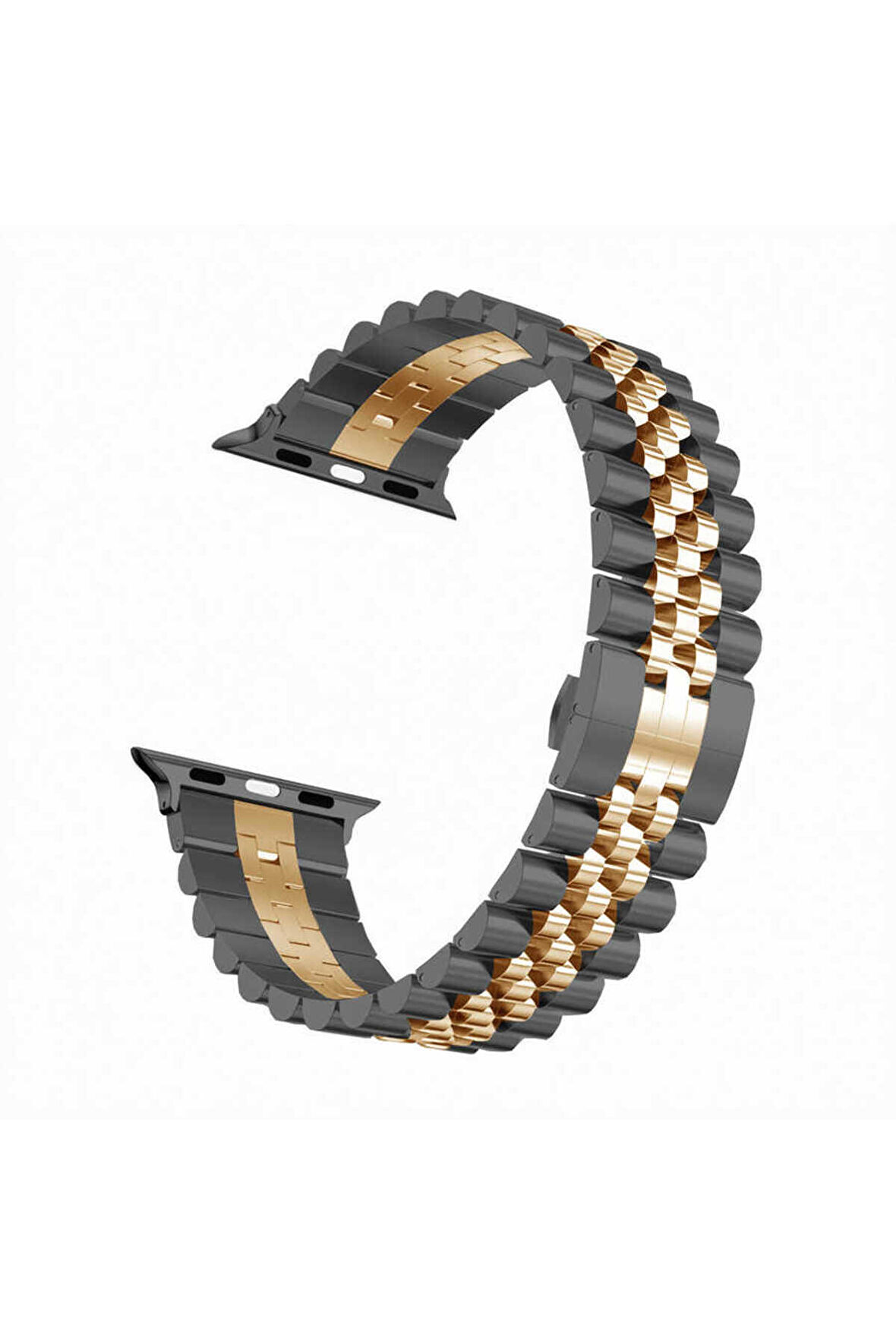 Apple Watch 42-44-45-49mm için Zincir görünümlü Metal Kordon-36 Siyah-Rose Gold