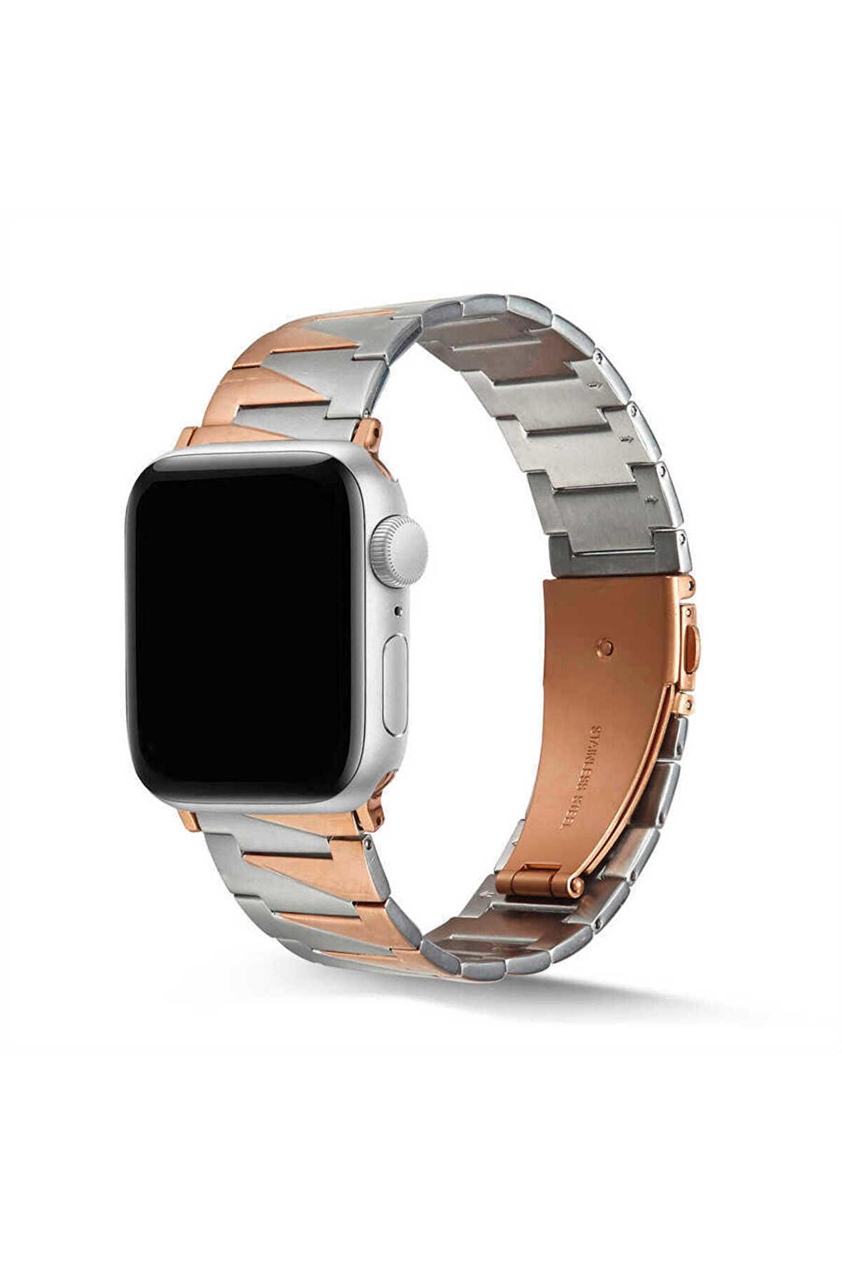 Mobicas Apple  Watch 42-44-45-49mm Uyumlu üçgen parçalı tasarım Metal Kordon-48 Gümüş-Rose Gold