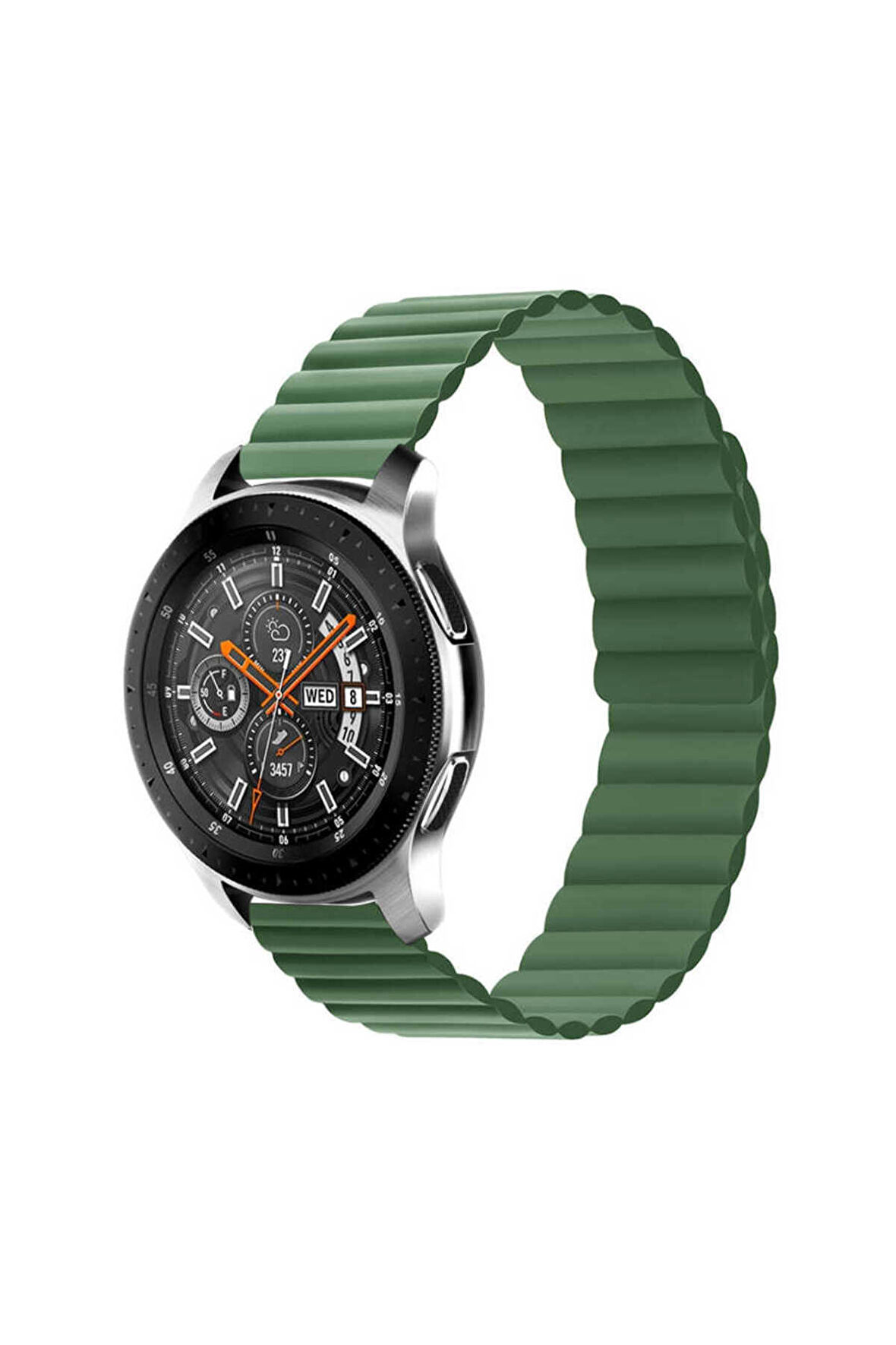 Galaxy Watch 3 (45mm) 22mm için çizgili tasarım Pu Deri Kordon-52 Yeşil
