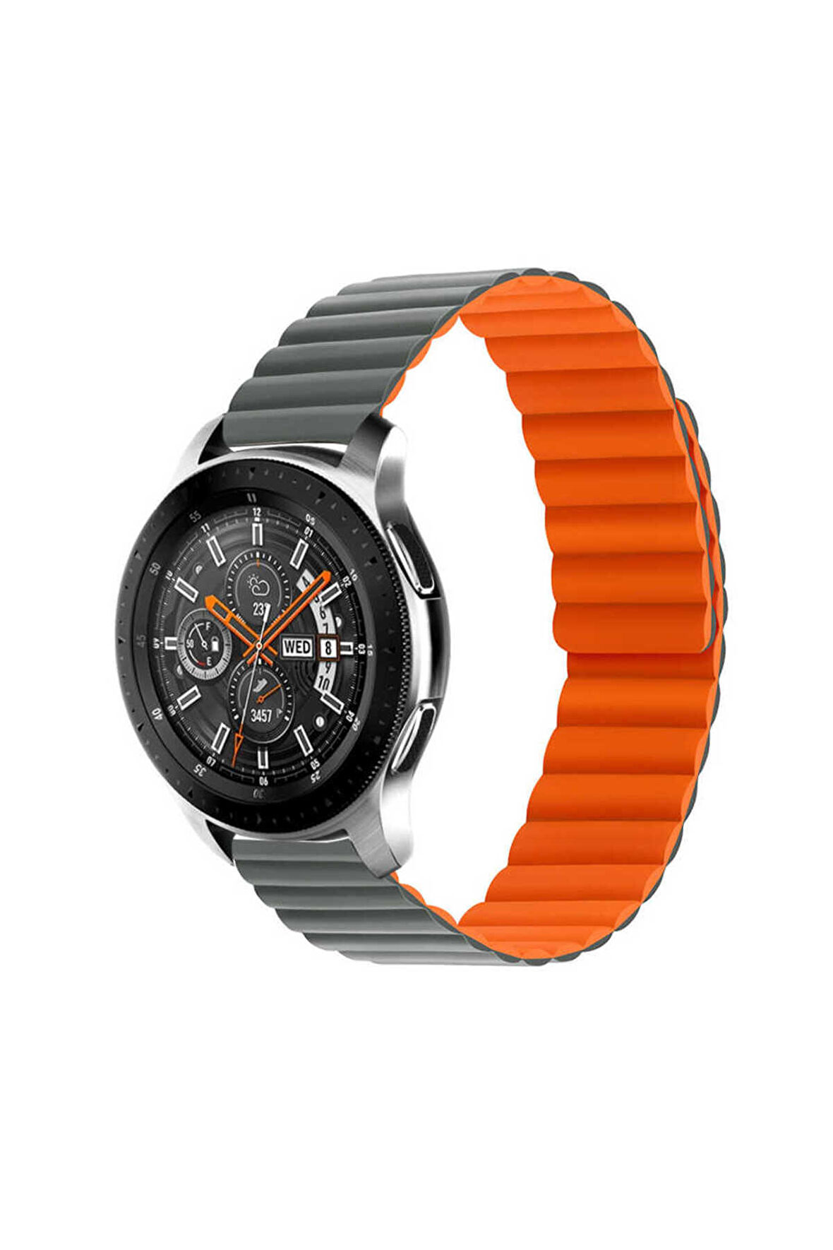 Huawei Watch Ultimate 22mm için parçalı çizgili tasarım Pu Deri Kordon-52 Gri-Turuncu