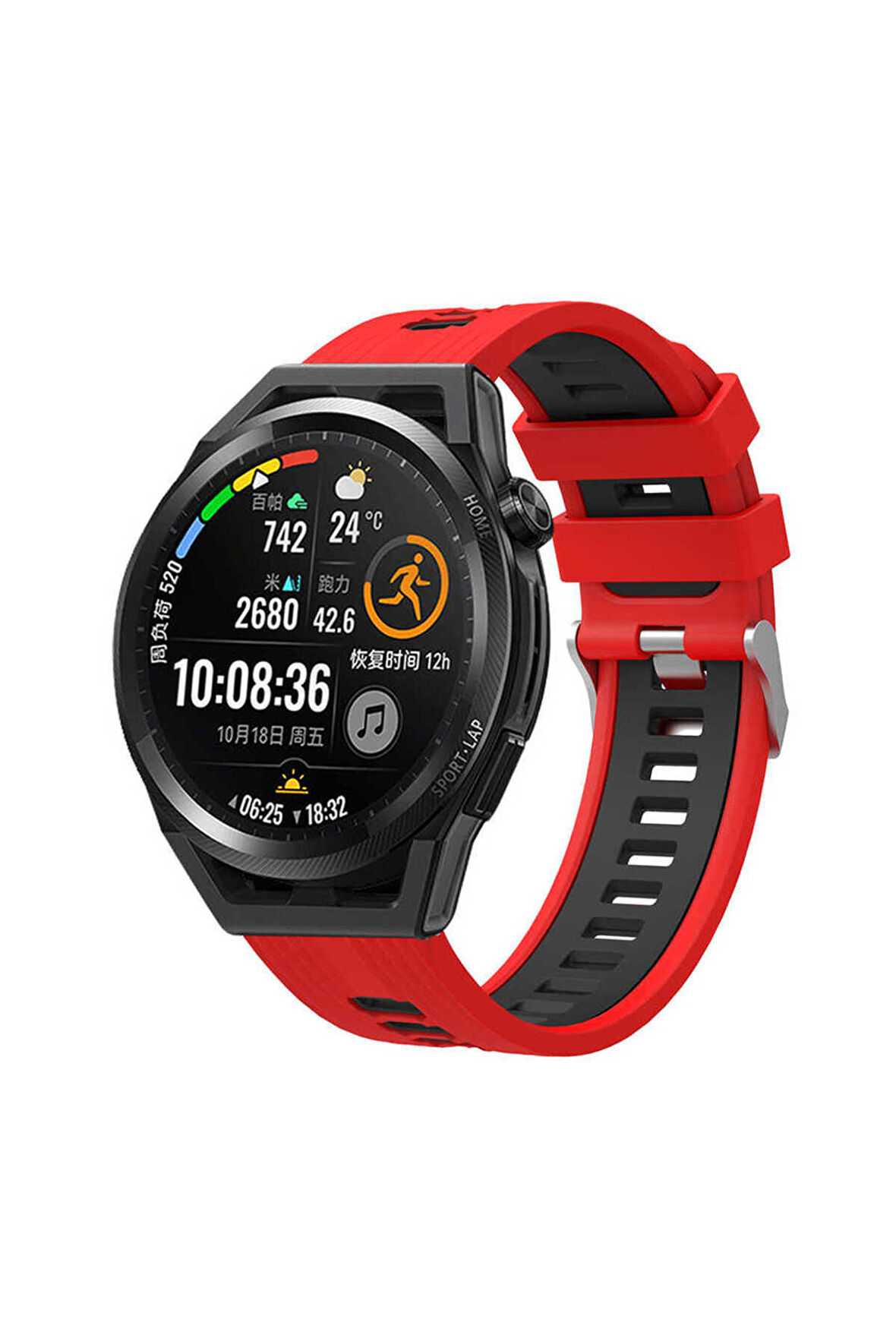 Huawei Watch GT 3 Pro Titanium (46mm) 22mm için iki renkli Silikon Kordon-55 Kırmızı-Siyah