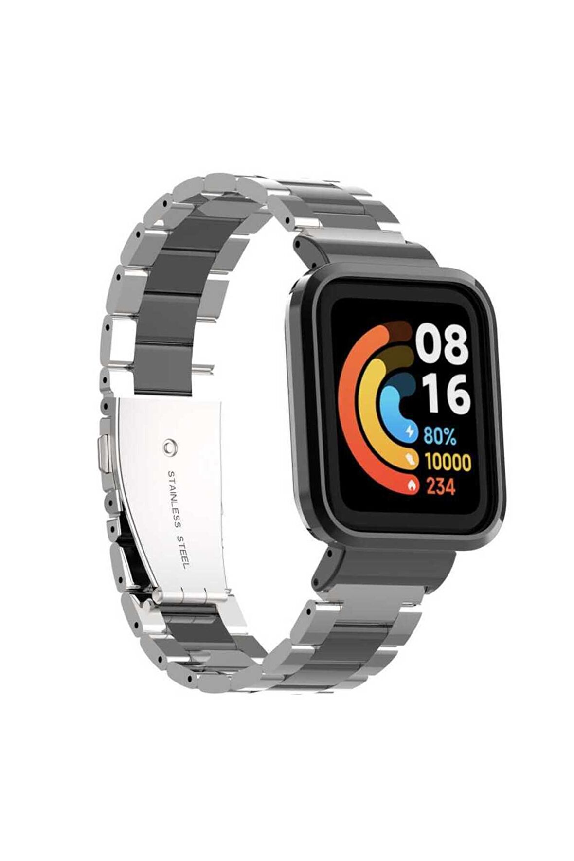 Xiaomi Redmi Watch (Mi Watch Lite) için Metal Kordon-60 Gümüş-Siyah