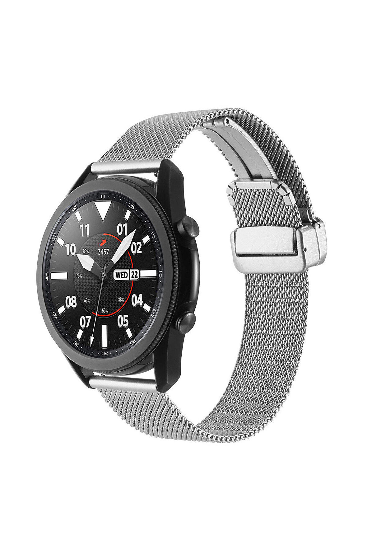 Huawei Watch 4 22mm için Klipsli Hasır Metal Kordon-85 Gümüş
