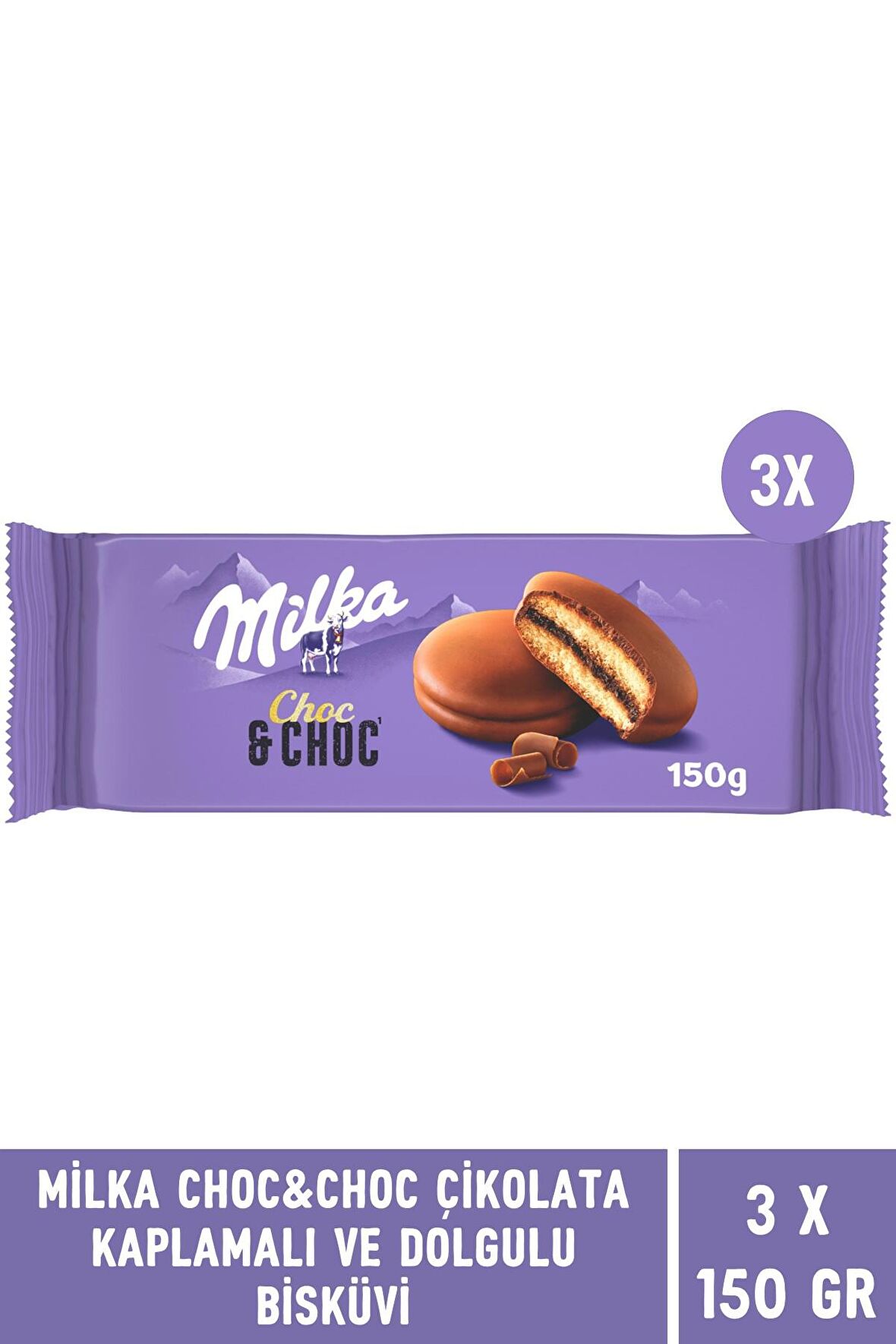 Milka Choc & Choc Çikolata Kaplamalı ve Dolgulu Bisküvi 150 gr - 3 Adet