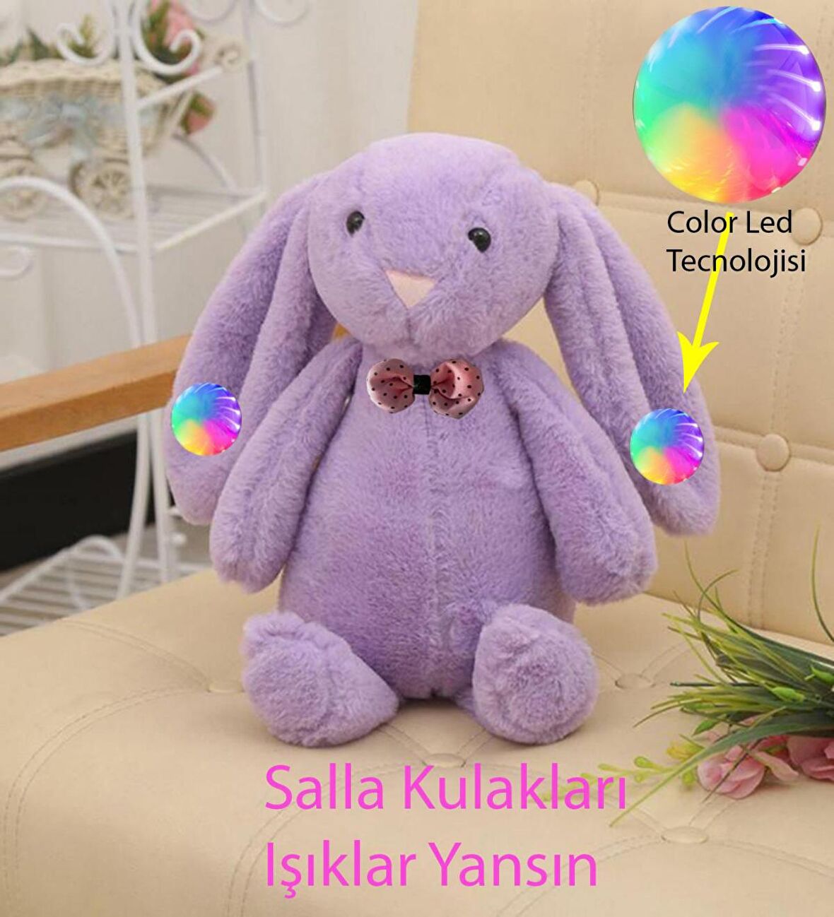 LED IŞIKLI, Uyku Arkadaşı Uzun Kulak Bunny Peluş Tavşan 65cm