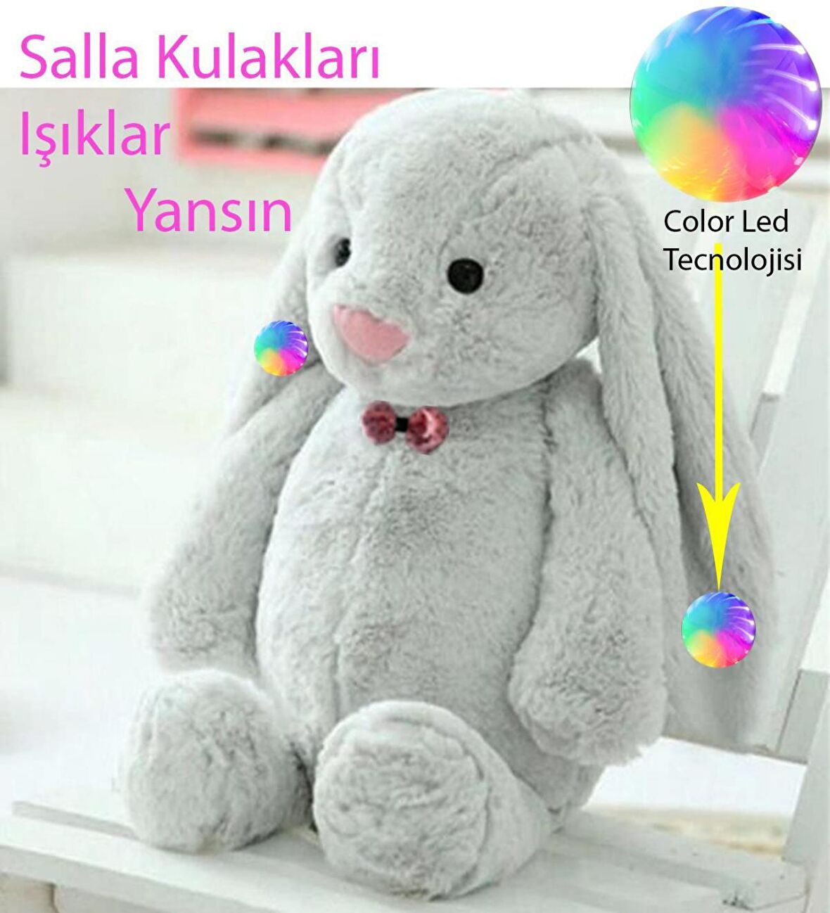 LED IŞIKLI, Uyku Arkadaşı Uzun Kulak Bunny Peluş Tavşan 65cm