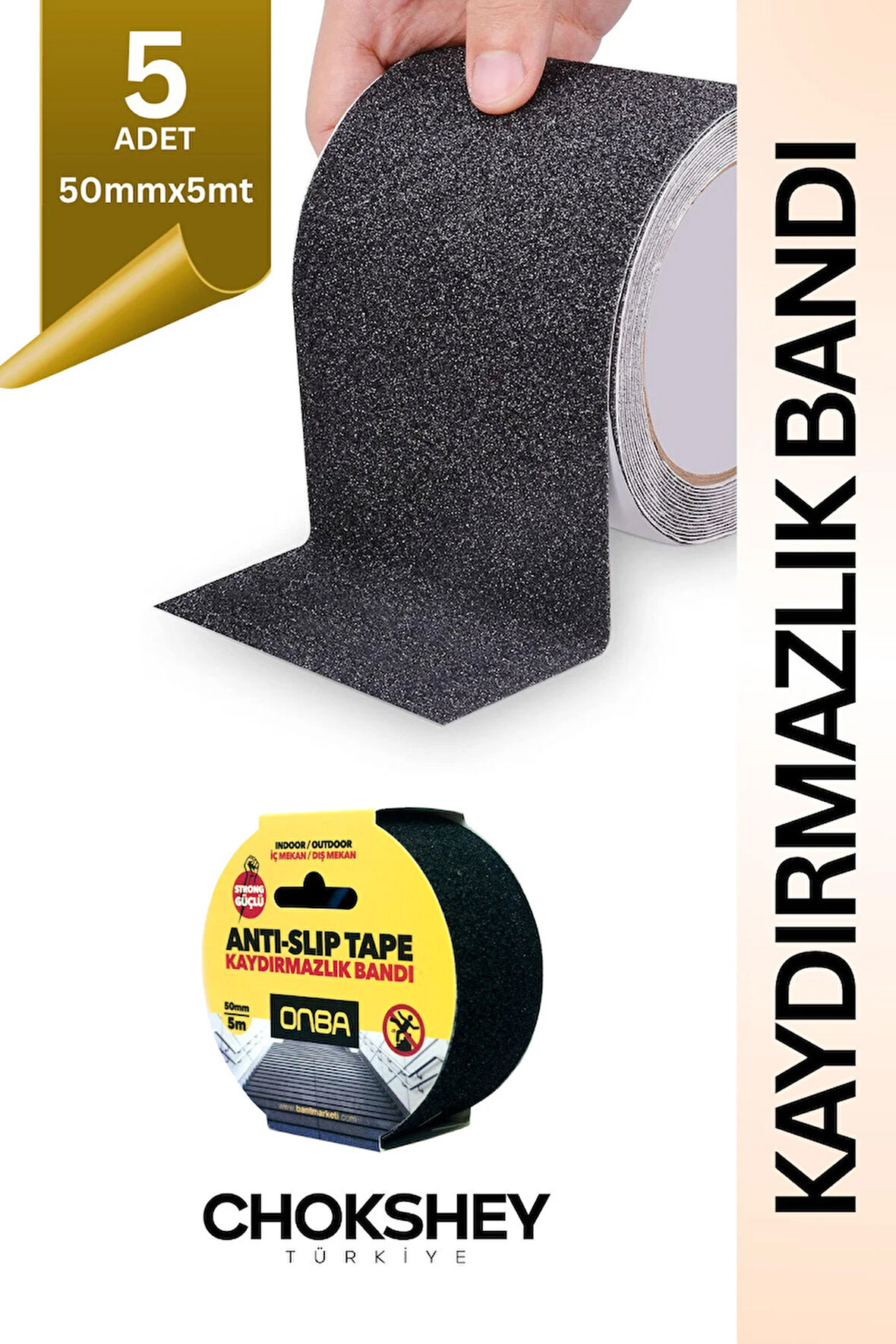 Merdiven ve Zemin Kaydırmaz Bant Siyah 50mx 5mt - 5 Adet