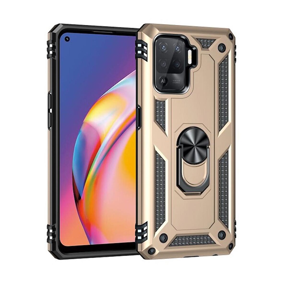 Smcase Oppo Reno 5 Lite Kılıf Vega Yüzüklü Tank Silikon 