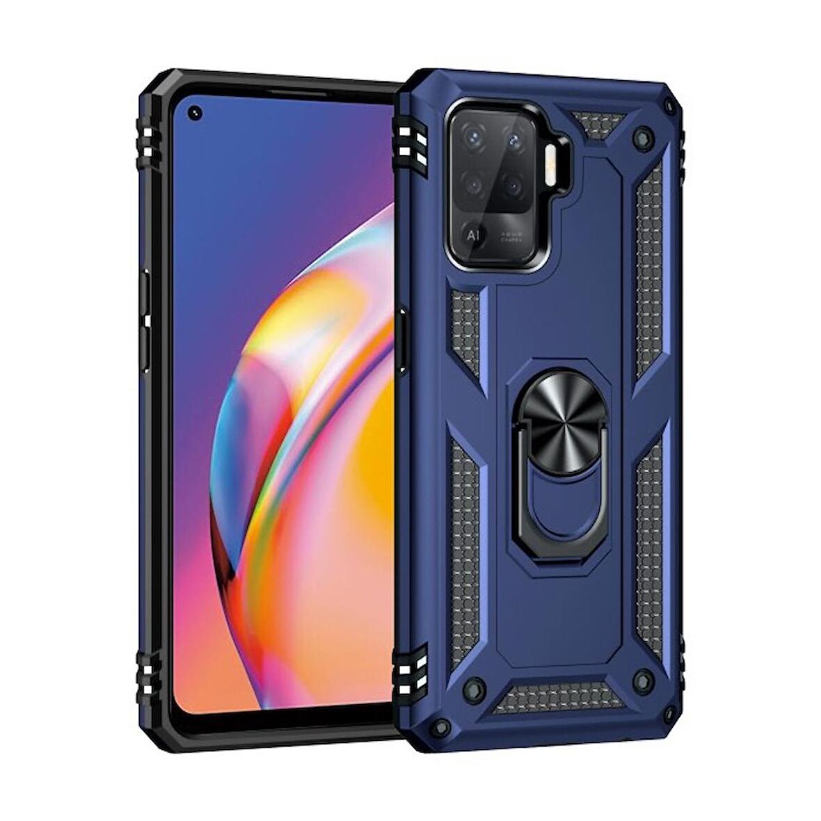 Smcase Oppo Reno 5 Lite Kılıf Vega Yüzüklü Tank Silikon  Nano Ekran Koruyucu 
