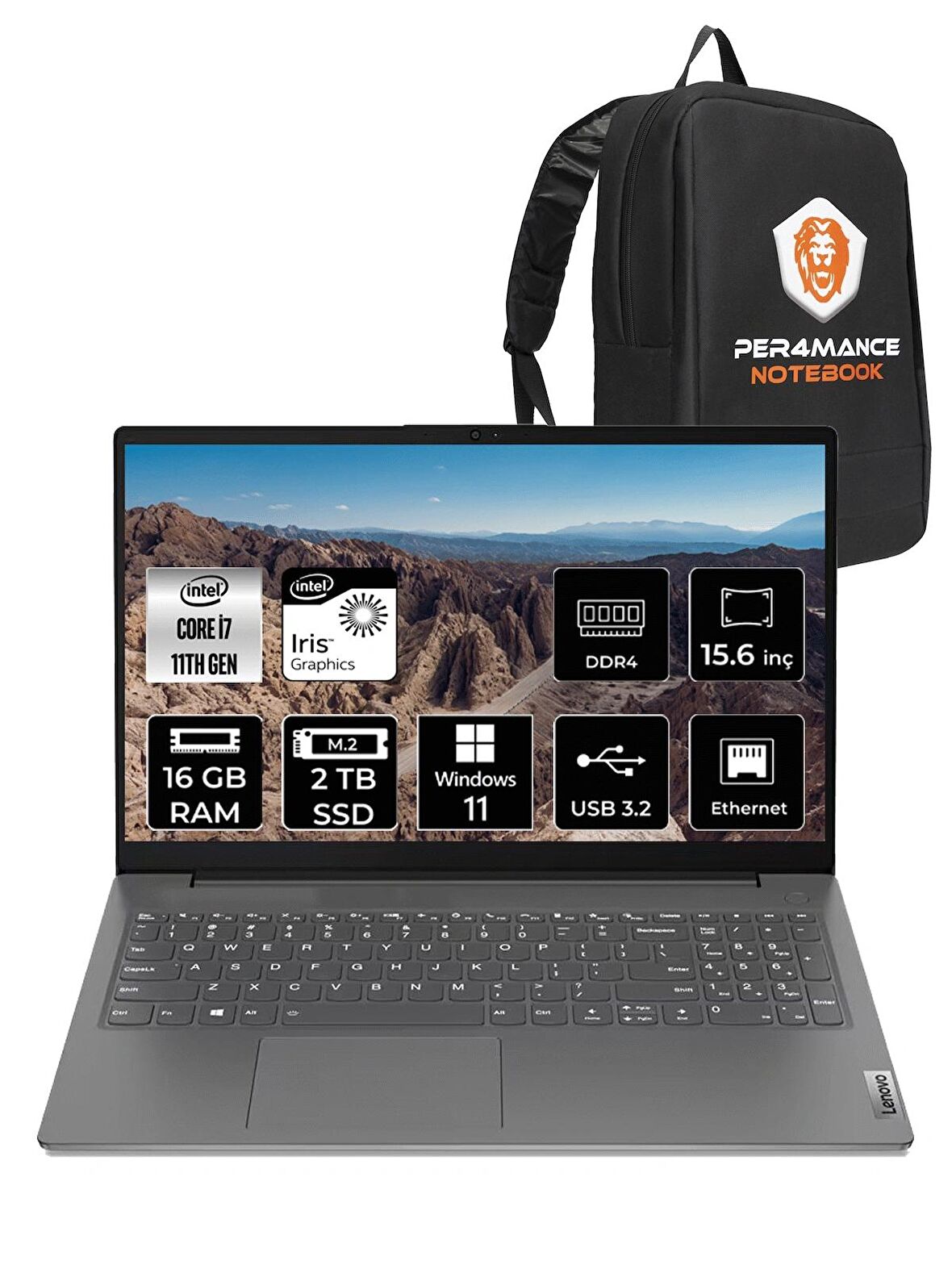 LENOVO V15 i7-1165G7 16GB 2TB SSD 15.6" FHD W11PRO Taşınabilir Bilgisayar 82KB00CDTX & PER4 ÇANTA