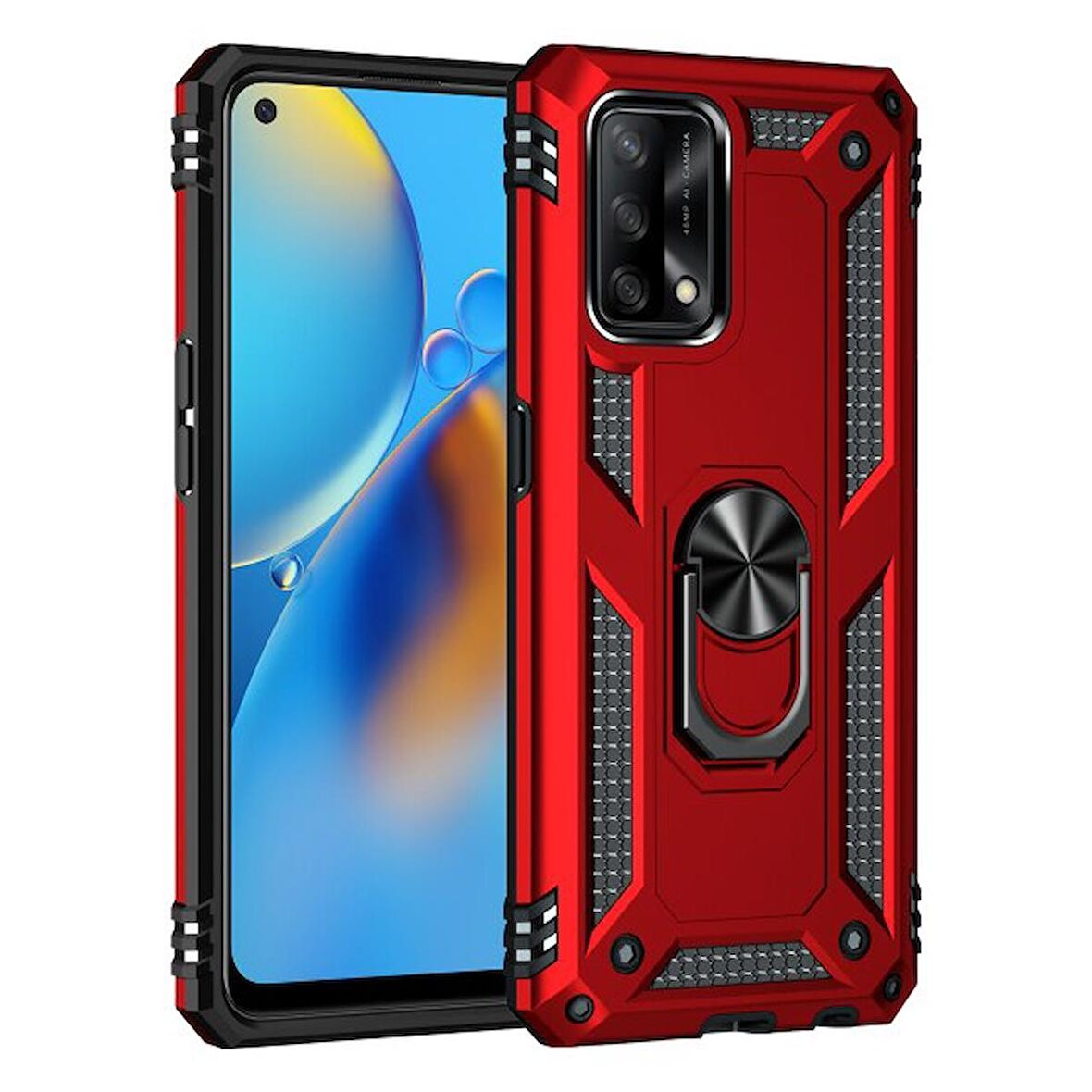 Smcase Oppo A74 Kılıf Vega Yüzüklü Tank Kapak  Nano Ekran Koruyucu