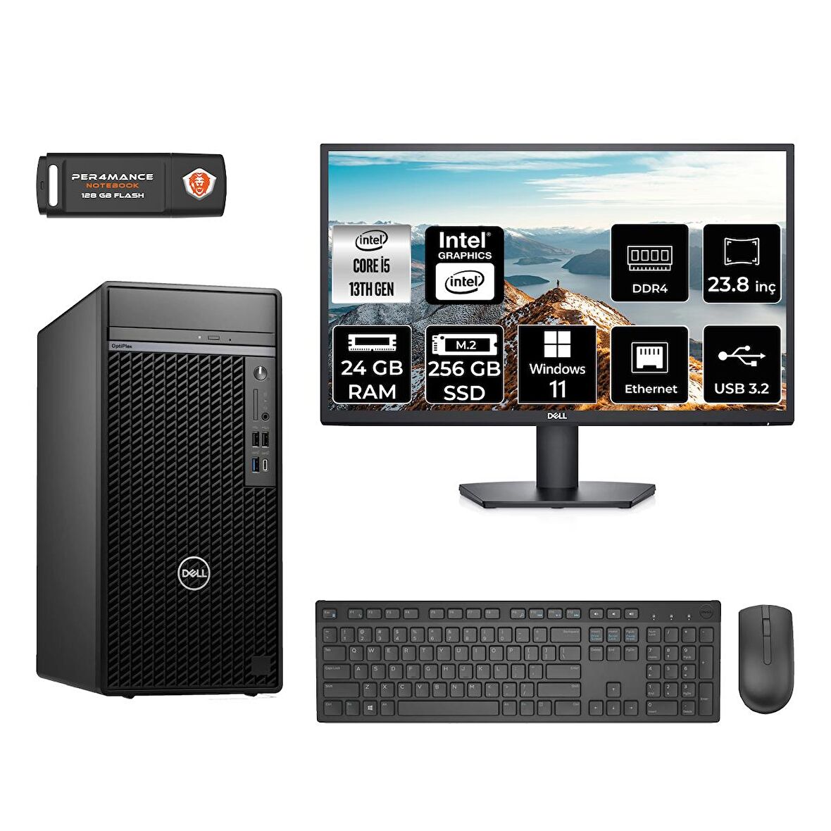 Dell OptiPlex 7010MT i5 13500 24GB 256GB SSD W11P N010O7010MTU MASAÜSTÜ PC & 23.8" MONİTÖR