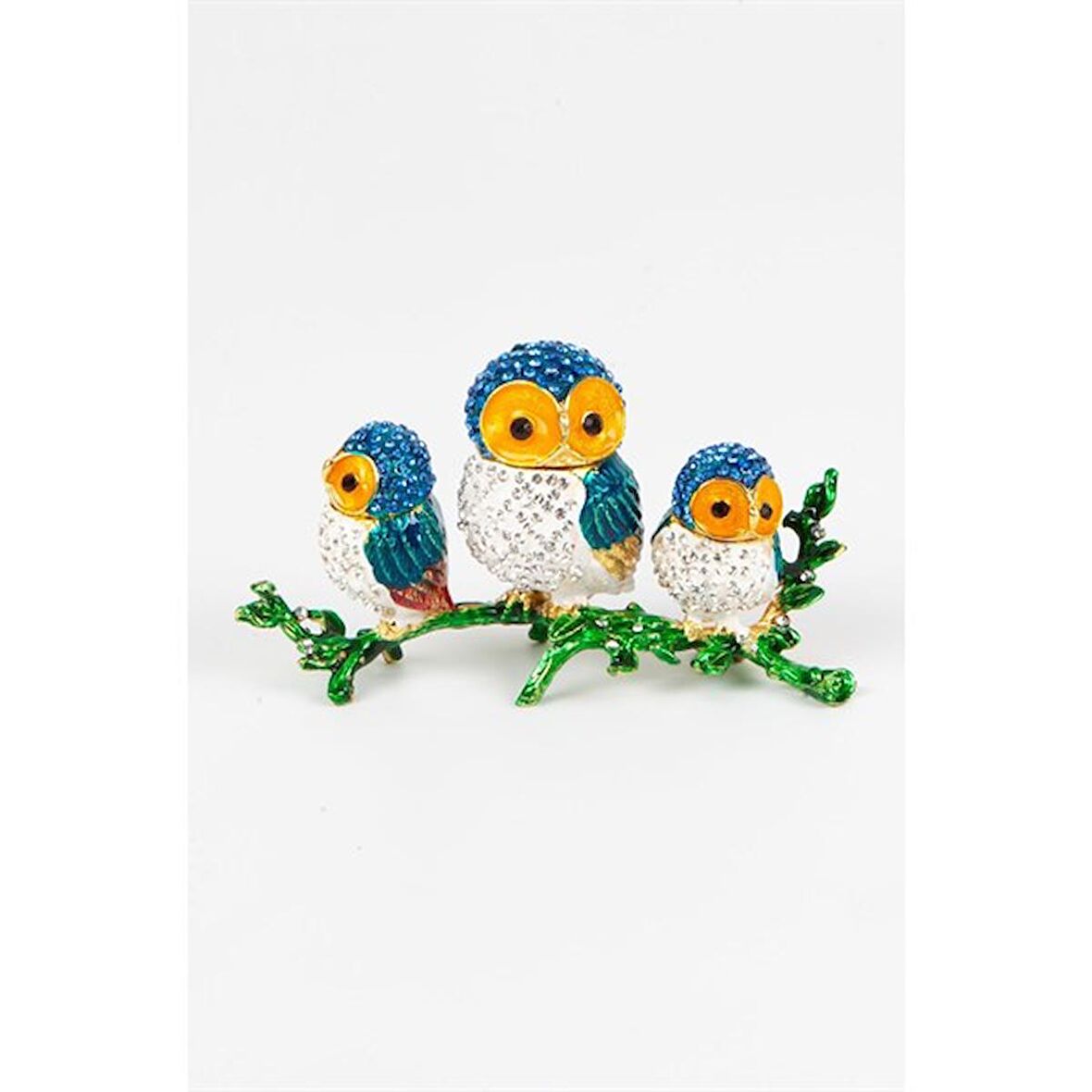 Dalda Üçlü Baykuş Swarovski Taşlı Mücevher Kutusu