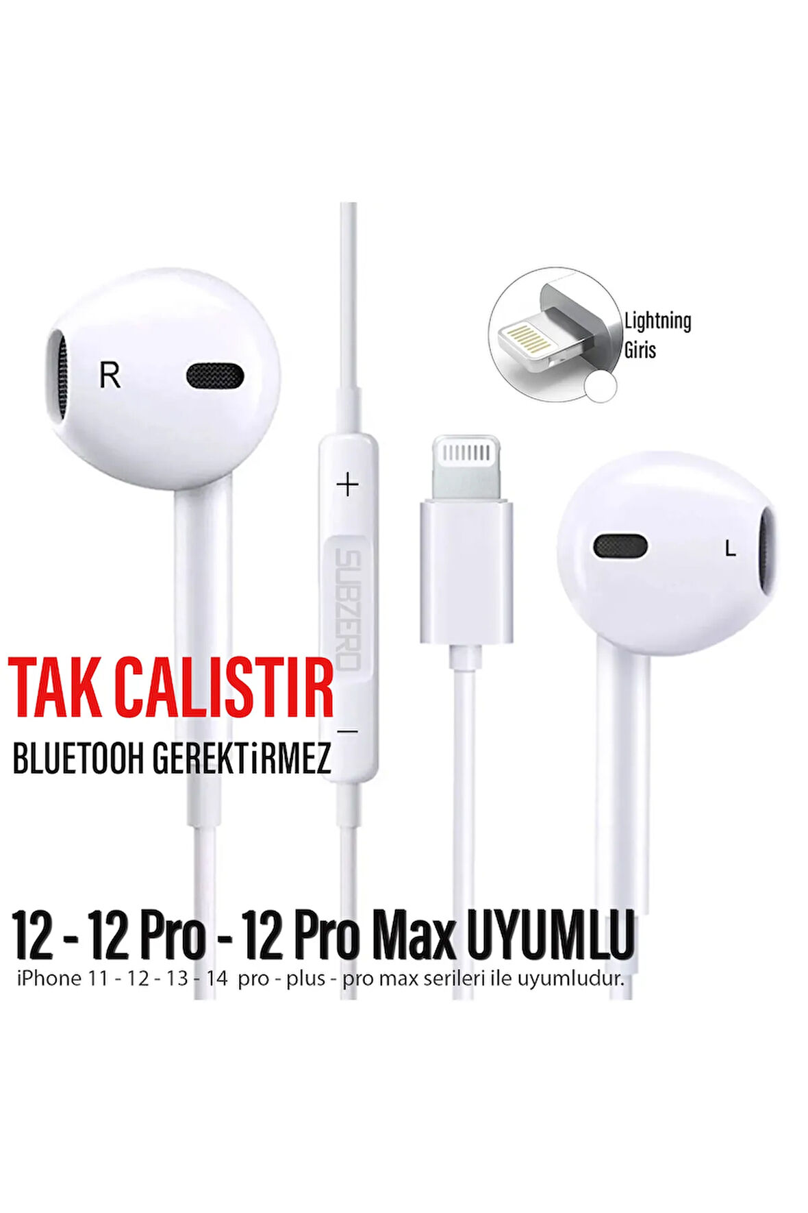 Tak Çalıştır iPhone 12 - 12 Pro - 12 Pro Max Kulaklık Kablolu Mikrofonlu iPhone 12 Lightning Girişi