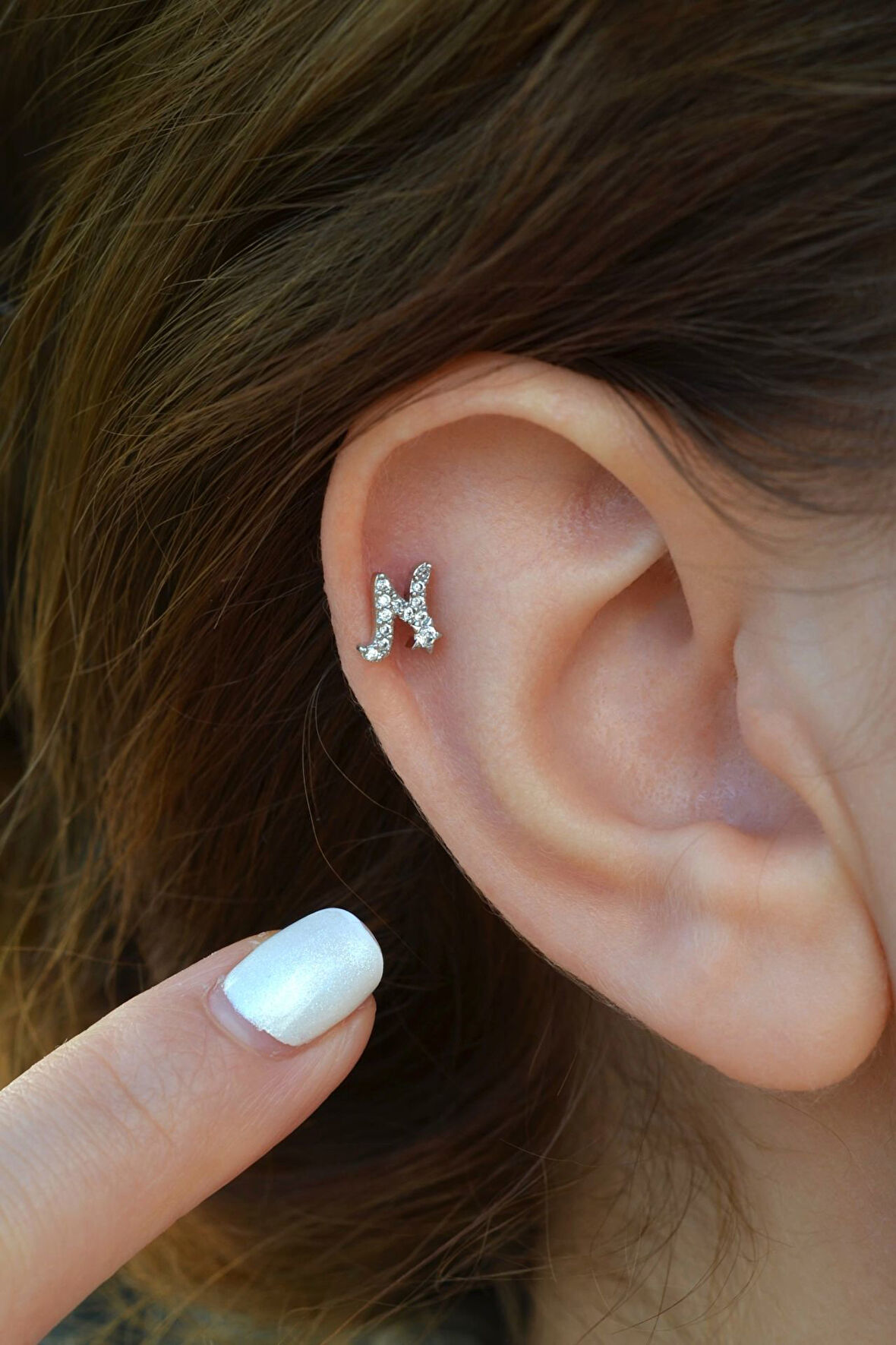 N Harfi Piercing Gümüş Renkli Harf Piercing N