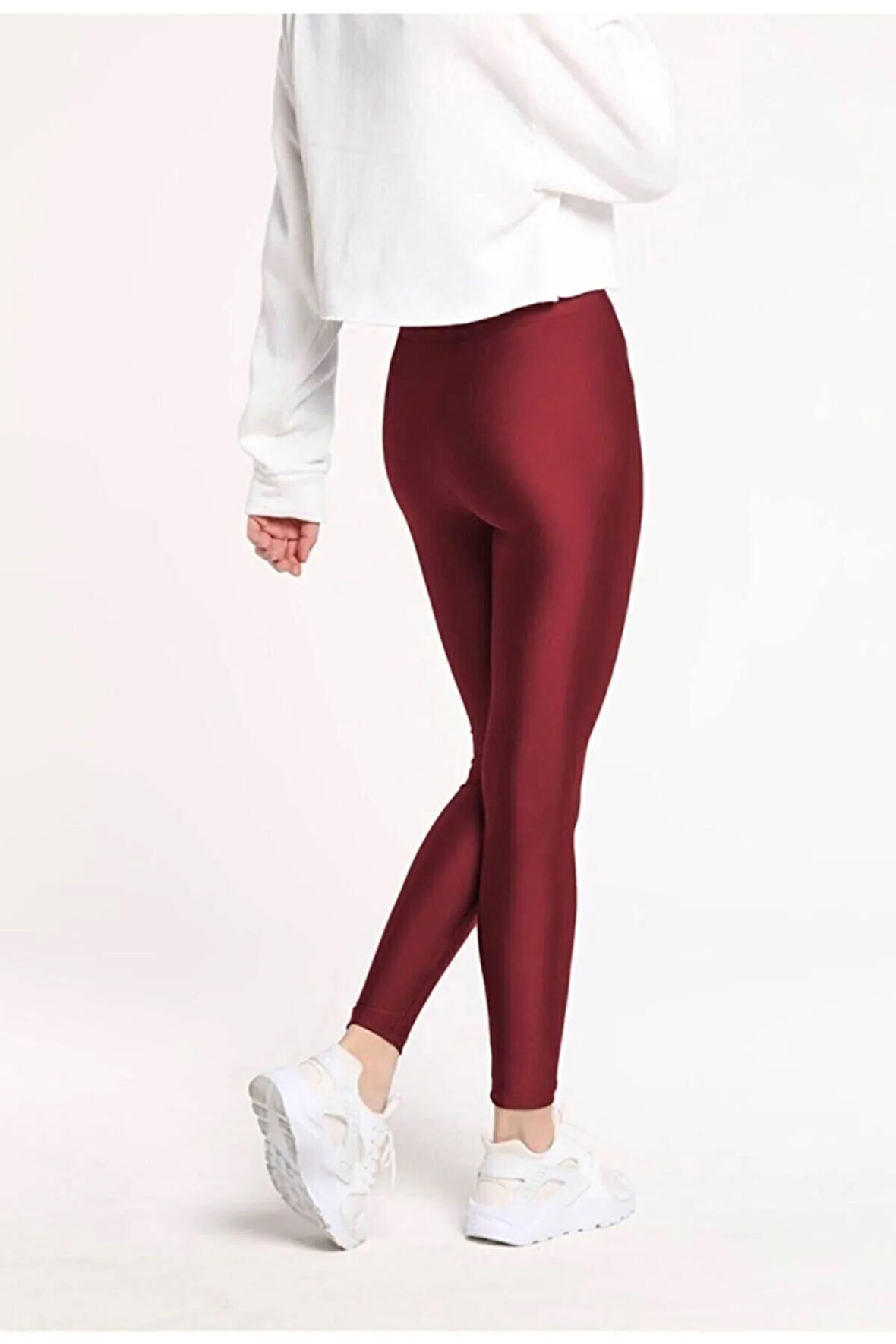 Kadın Bordo Parlak Yüksek Bel Toparlayıcı Disko Tayt