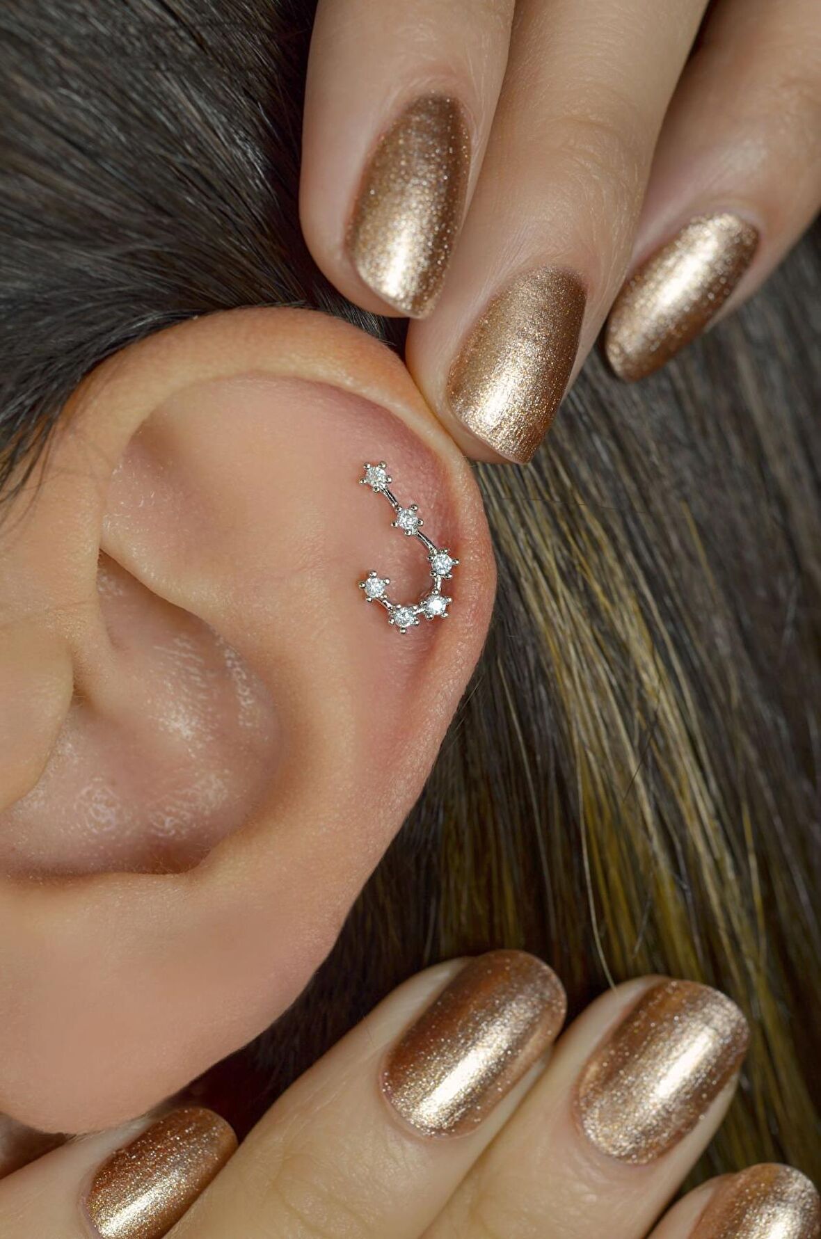 Yengeç Burcu Küpe Takımyıldızı Yıldızlı Piercing Helix Gümüş Renk