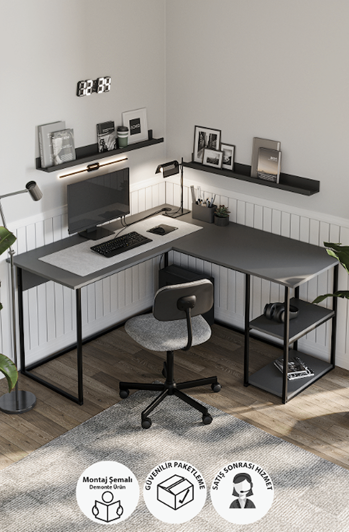 Bofigo Çalışma Masası Ofis Masası Köşe Masa Bilgisayar Masası Odin Antrasit