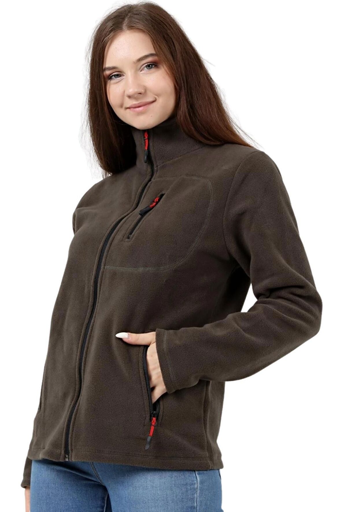 Kadın Polar Tam Fermuarlı Outdoor 3 Cepli Spor Polar Ceket