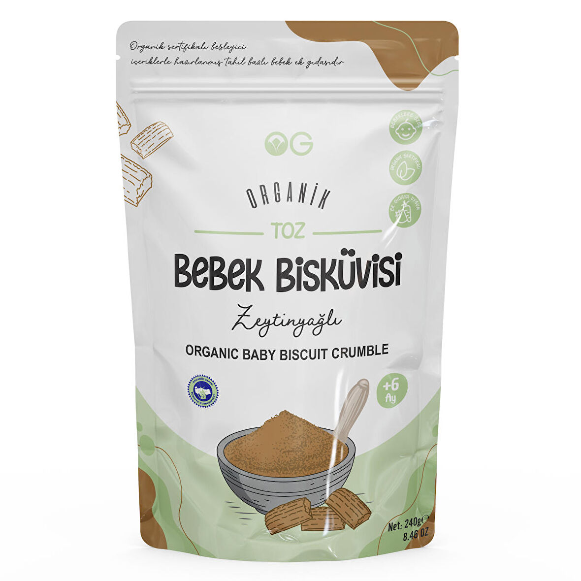 Organik Toz Bebek Bisküvisi 240 Gr +6 Ay