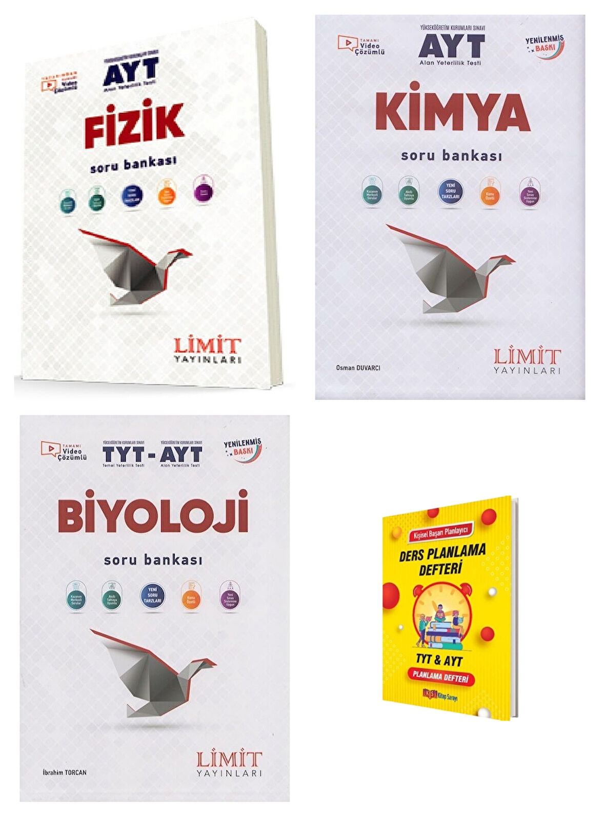 Limit AYT Fizik Kimya ve Biyoloji Soru Bankası 3lü Set + Planlama Defteri 