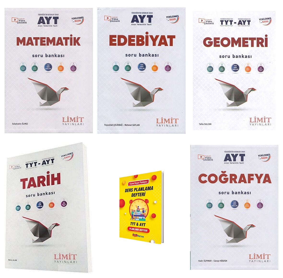 Limit AYT Matematik Edebiyat Geometri Tarih ve Coğrafya Soru Bankası 5li Set + Planlama Defteri