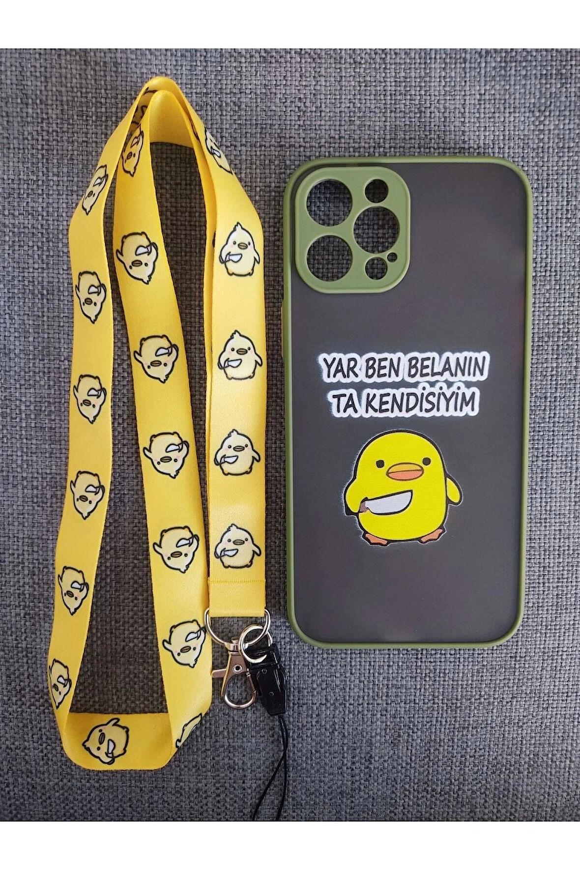 Iphone 12 Pro Max Katil Civciv Tasarım Tuşları Renkli Telefon Boyun Askılı Set Kılıf