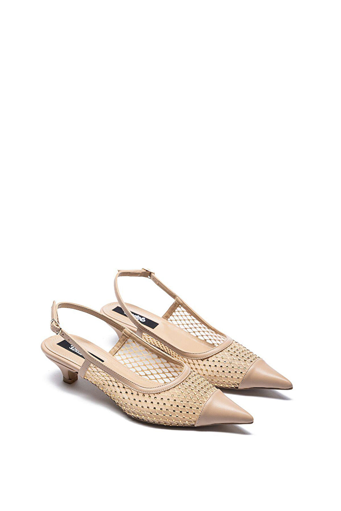 Kadın Taşlı Fileli Sivri Burun Kısa Topuklu Ayakkabı
