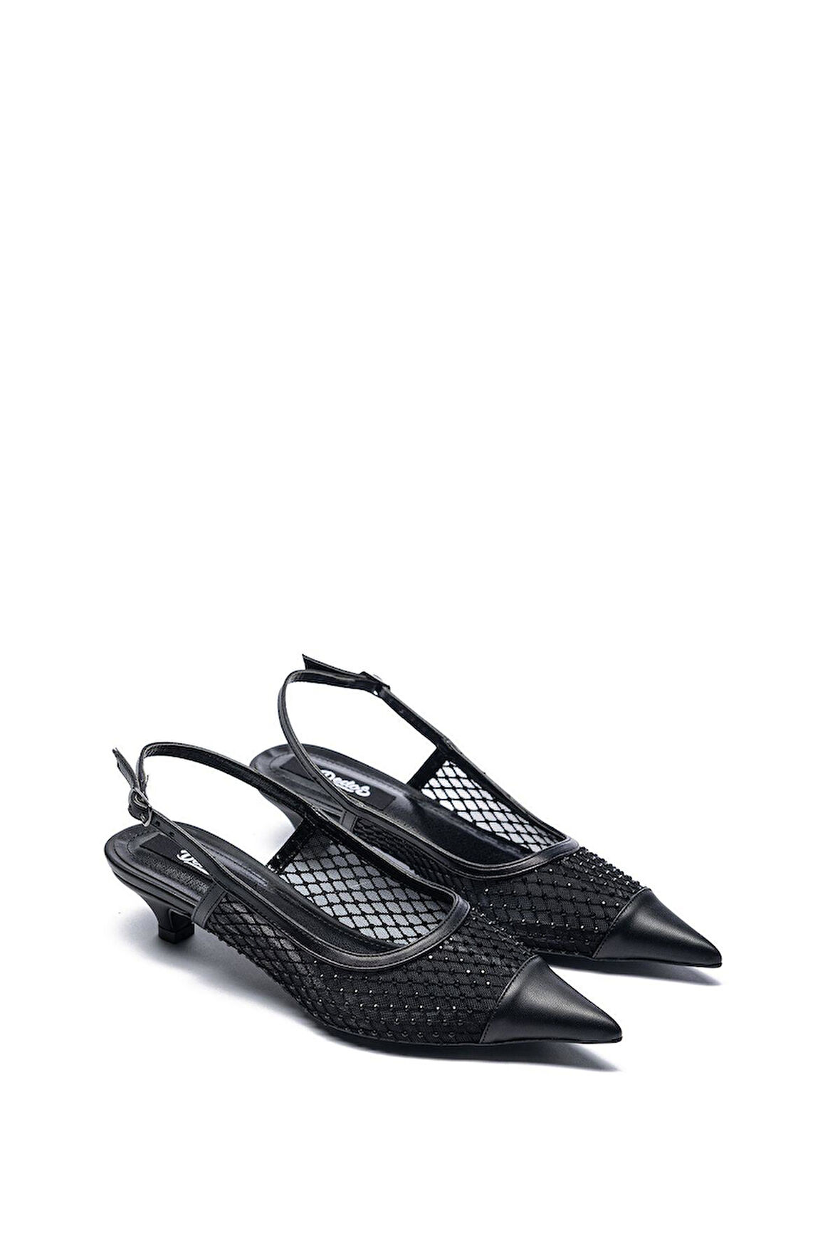 Kadın Taşlı Fileli  Kısa Topuklu  Stiletto Ayakkabı