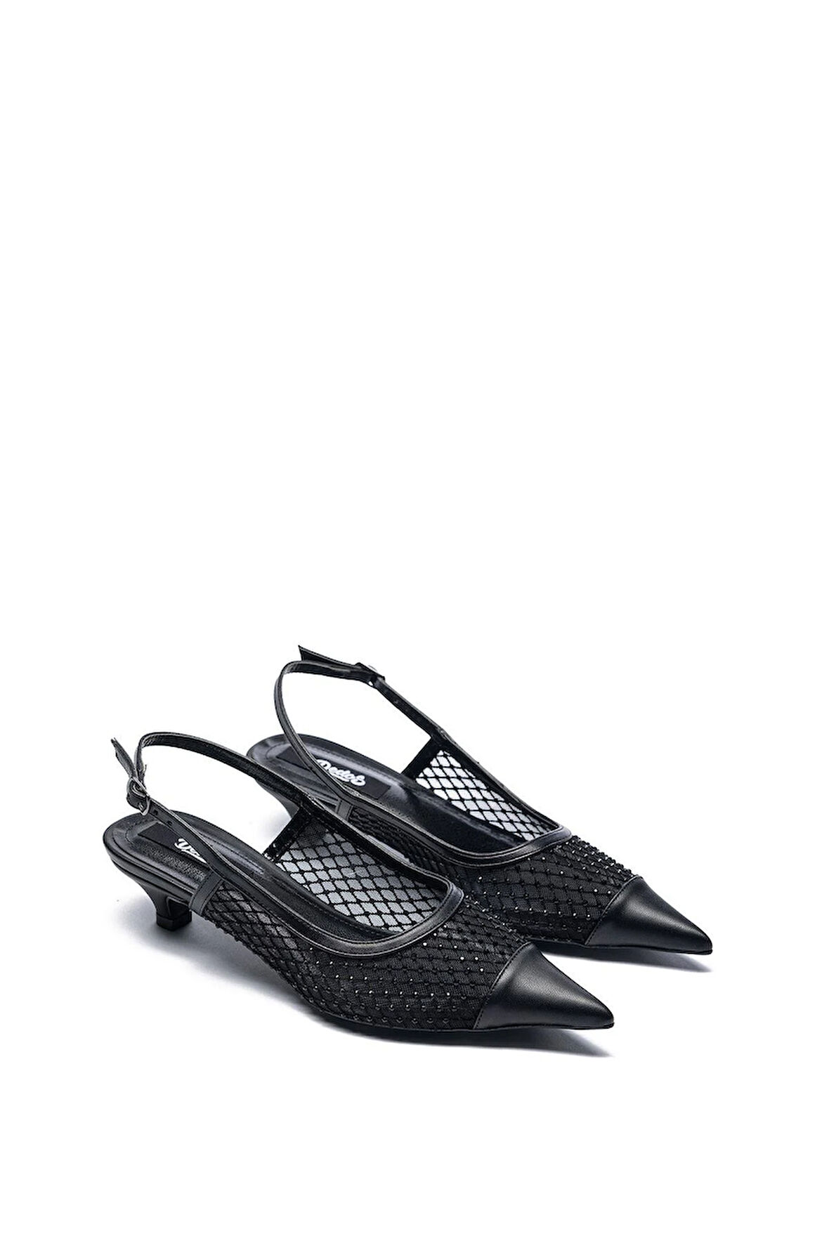 Kadın Taşlı Fileli  Kısa Topuklu  Stiletto Ayakkabı