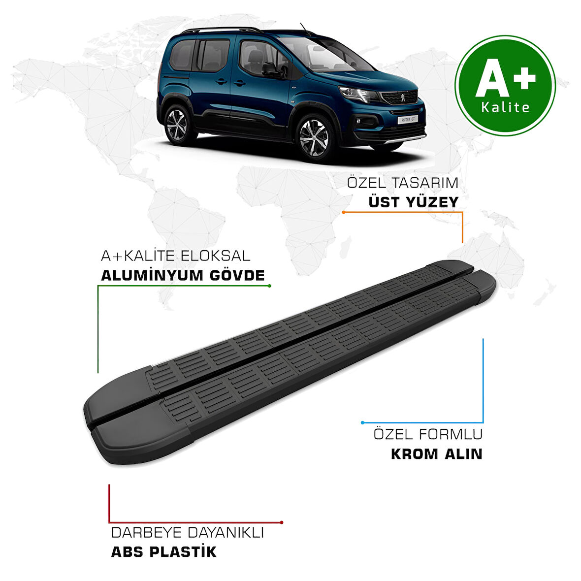 Peugeot Rifter Yan Basamak 2019 Model ve Sonrası S-Line Siyah