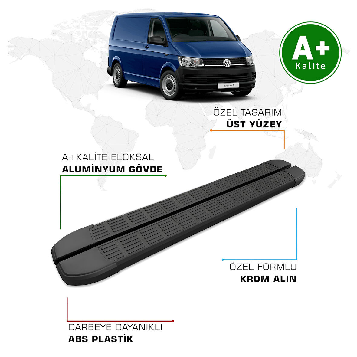Volkswagen Transporter Yan Basamak Kısa Şasi 2016 – 2018 Model S-Line Siyah