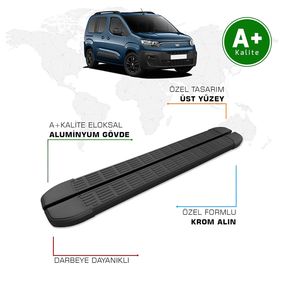 Fiat Doblo Yan Basamak Kısa Şasi 2023 Model ve Sonrası S-Line Siyah
