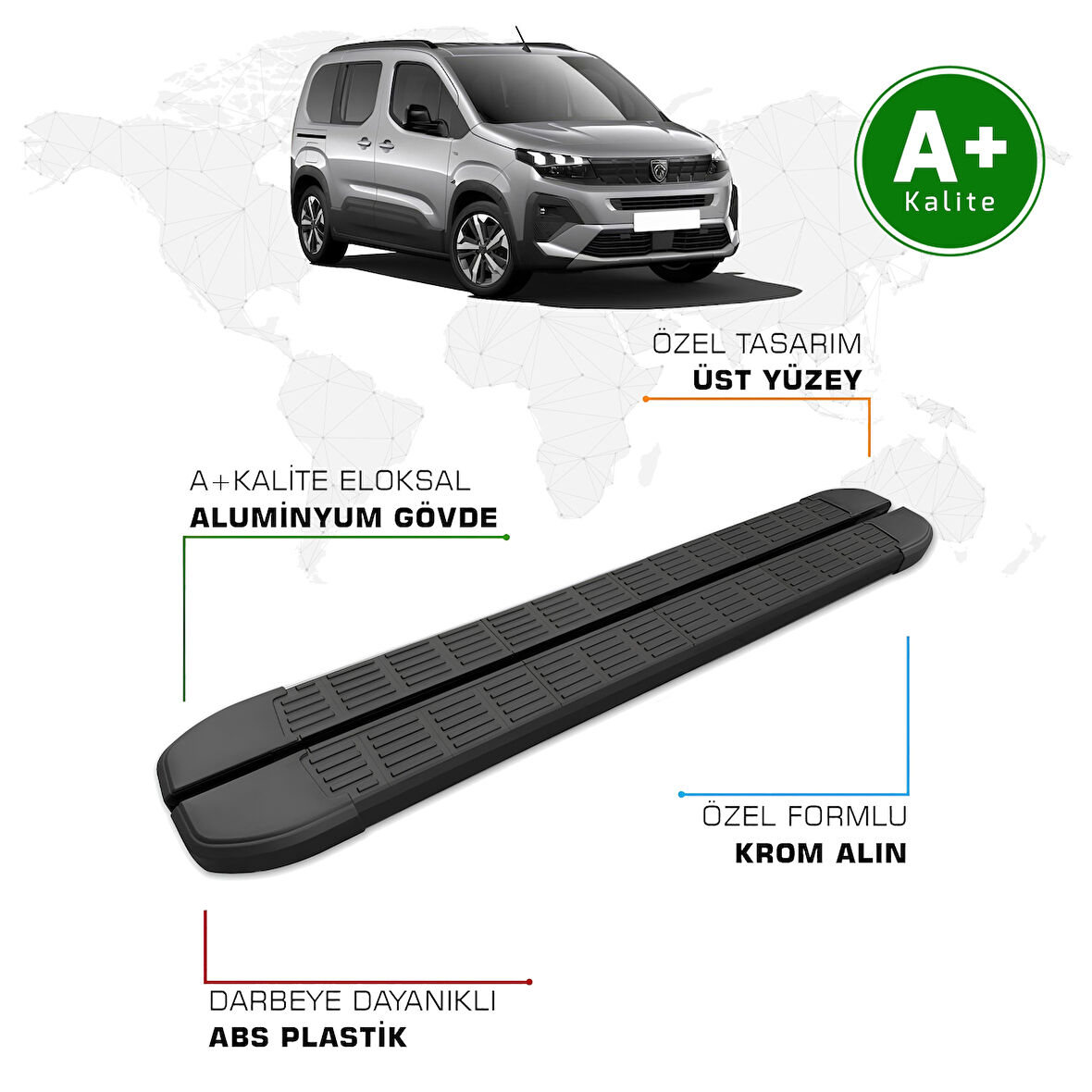 Peugeot Rifter Yan Basamak 2024 Model ve Sonrası S-Line Siyah