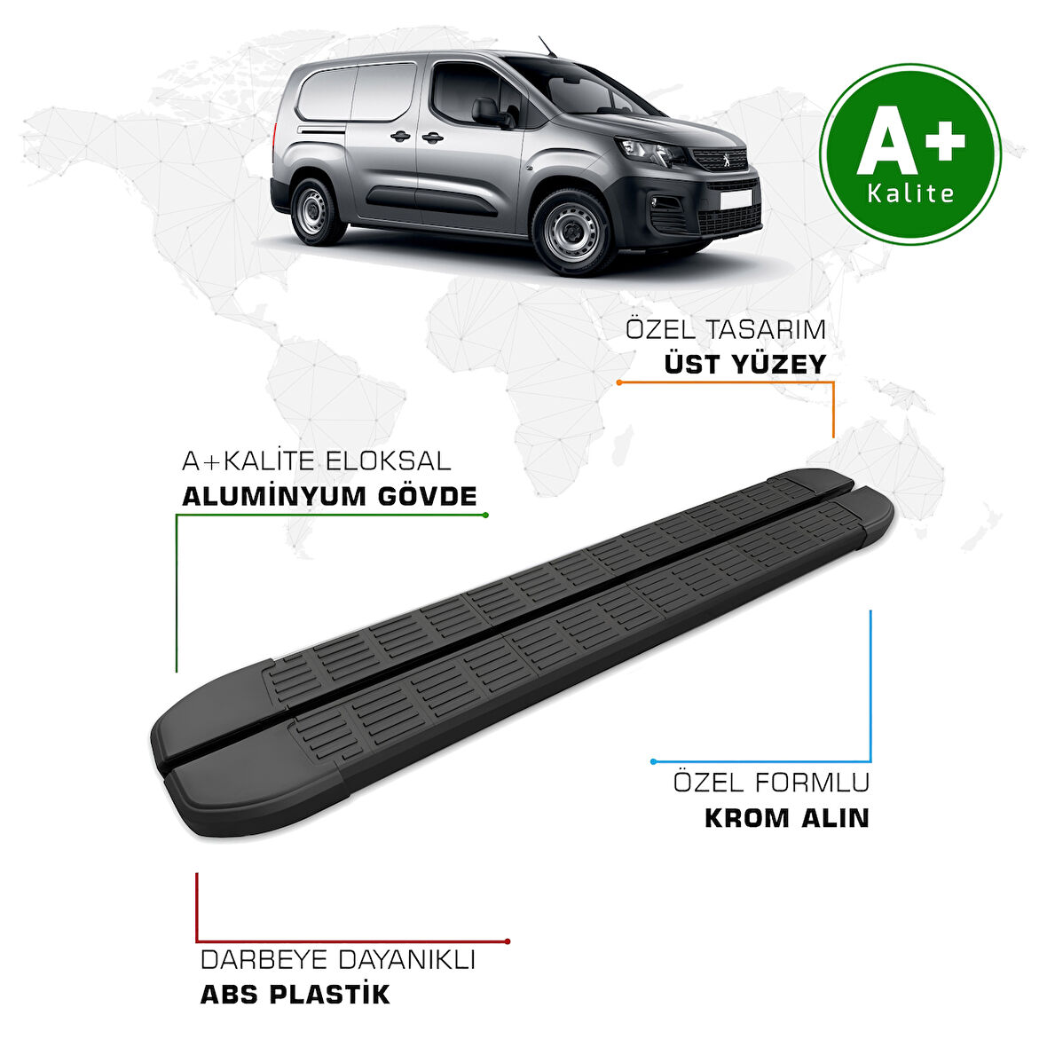 Peugeot Partner Yan Basamak Uzun Şasi 2019 Model ve Sonrası S-Line Siyah