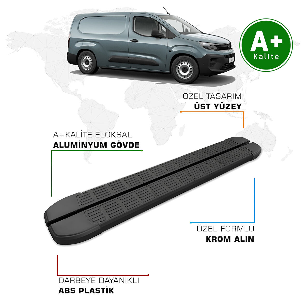 Opel Combo Panelvan Yan Basamak Uzun Şasi 2024 Model ve Sonrası S-Line Siyah