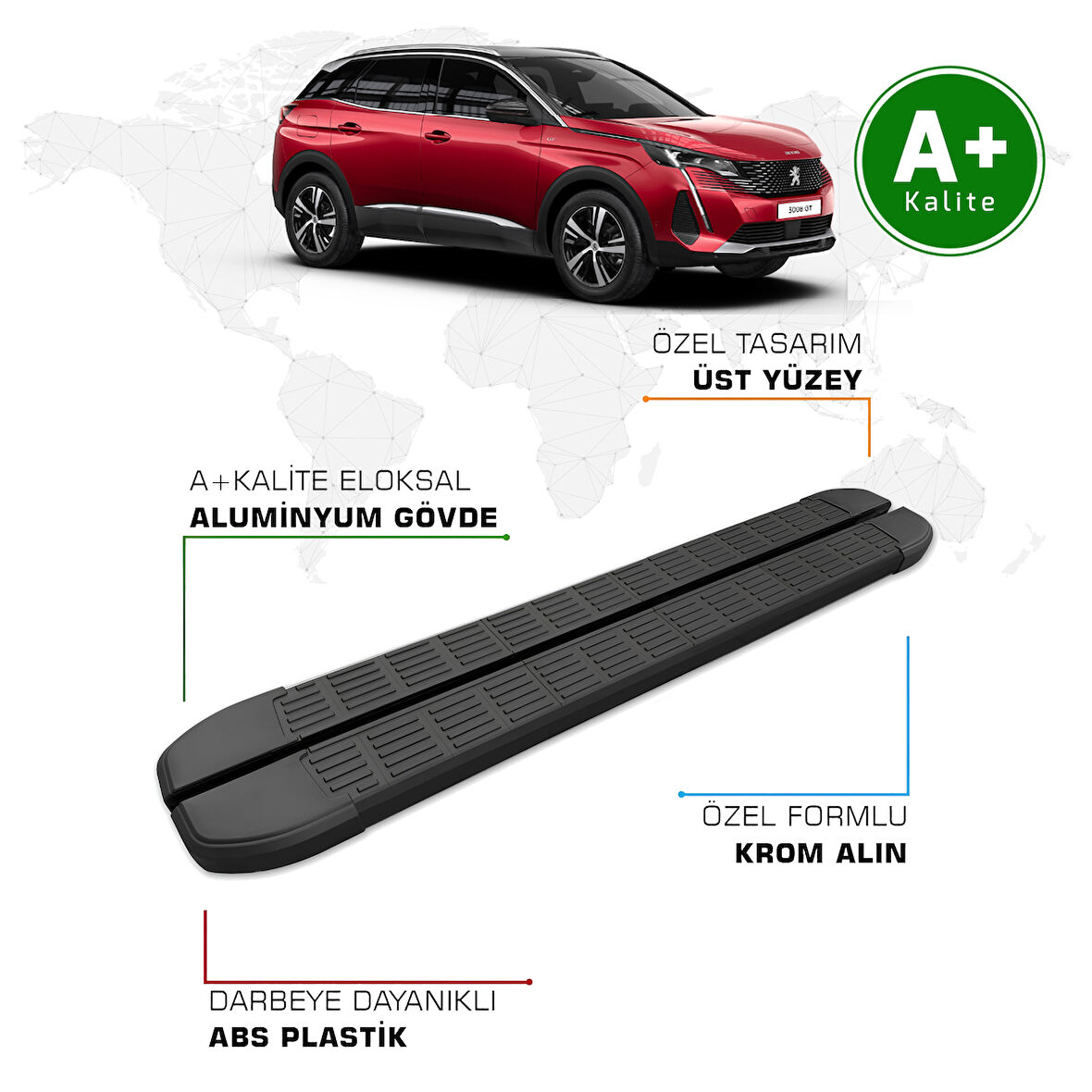 Peugeot 3008 Yan Basamak 2016 – 2023 Model S-Line Siyah