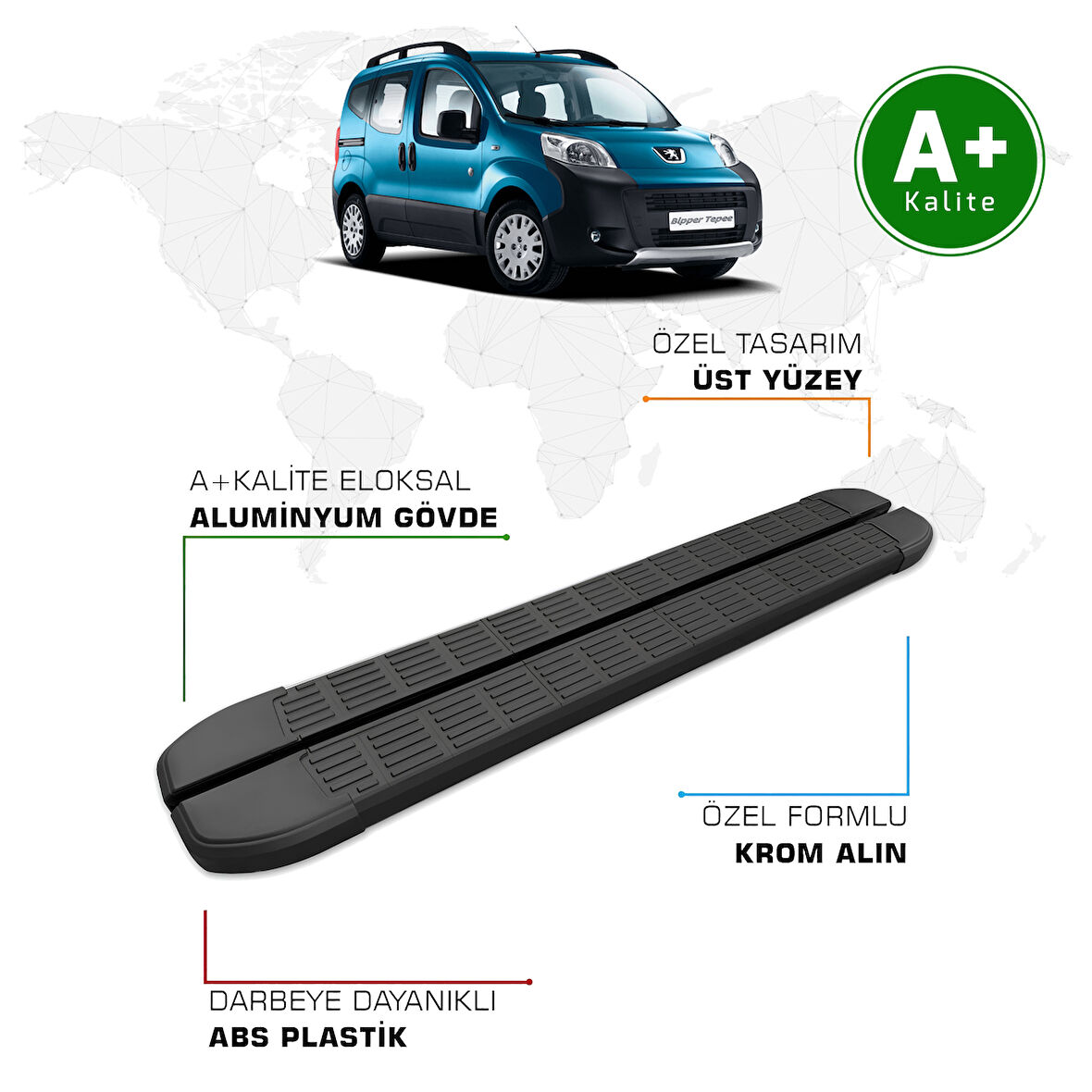 Peugeot Bipper Yan Basamak 2008 – 2016 Model S-Line Siyah